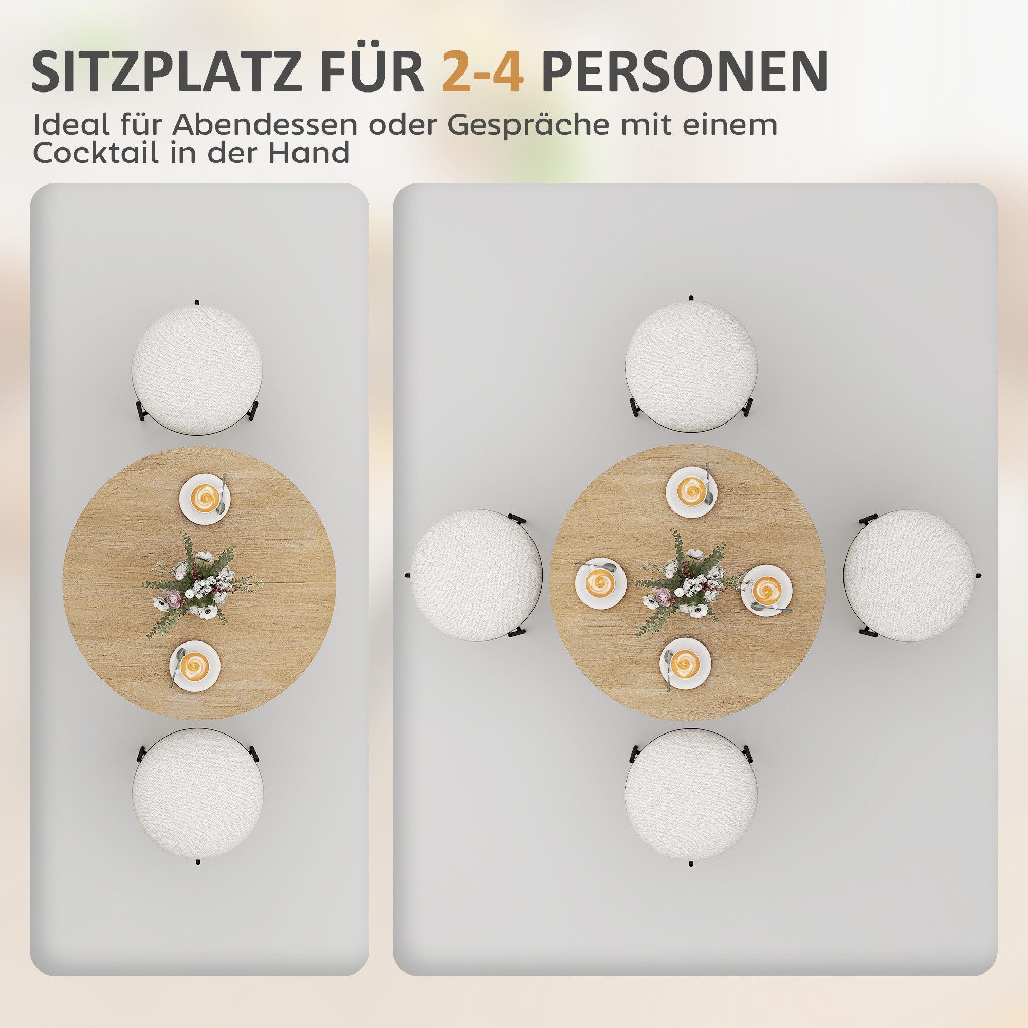 HOMCOM Esstisch Küchentisch im Industriestil mit Stahlbeinen für 2 Personen (für Esszimmer, Küche, Wohnzimmer, 1-St., rund, 80 x 80 x 75 cm), Eiche – Bild 4 von 5