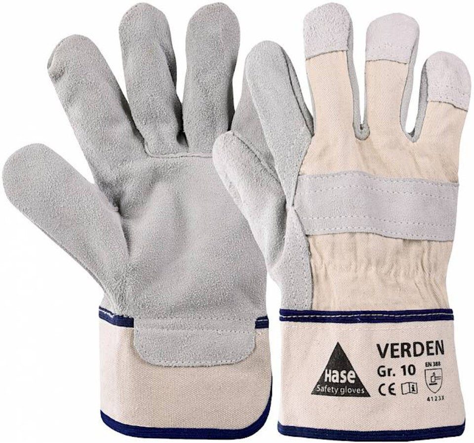 Hase Safety Gloves Lederhandschuhe 211400 Rindspaltleder Handschuhe Leder (Packung, 12-St., VPE= 12 Paar, Gr 6-12) robust