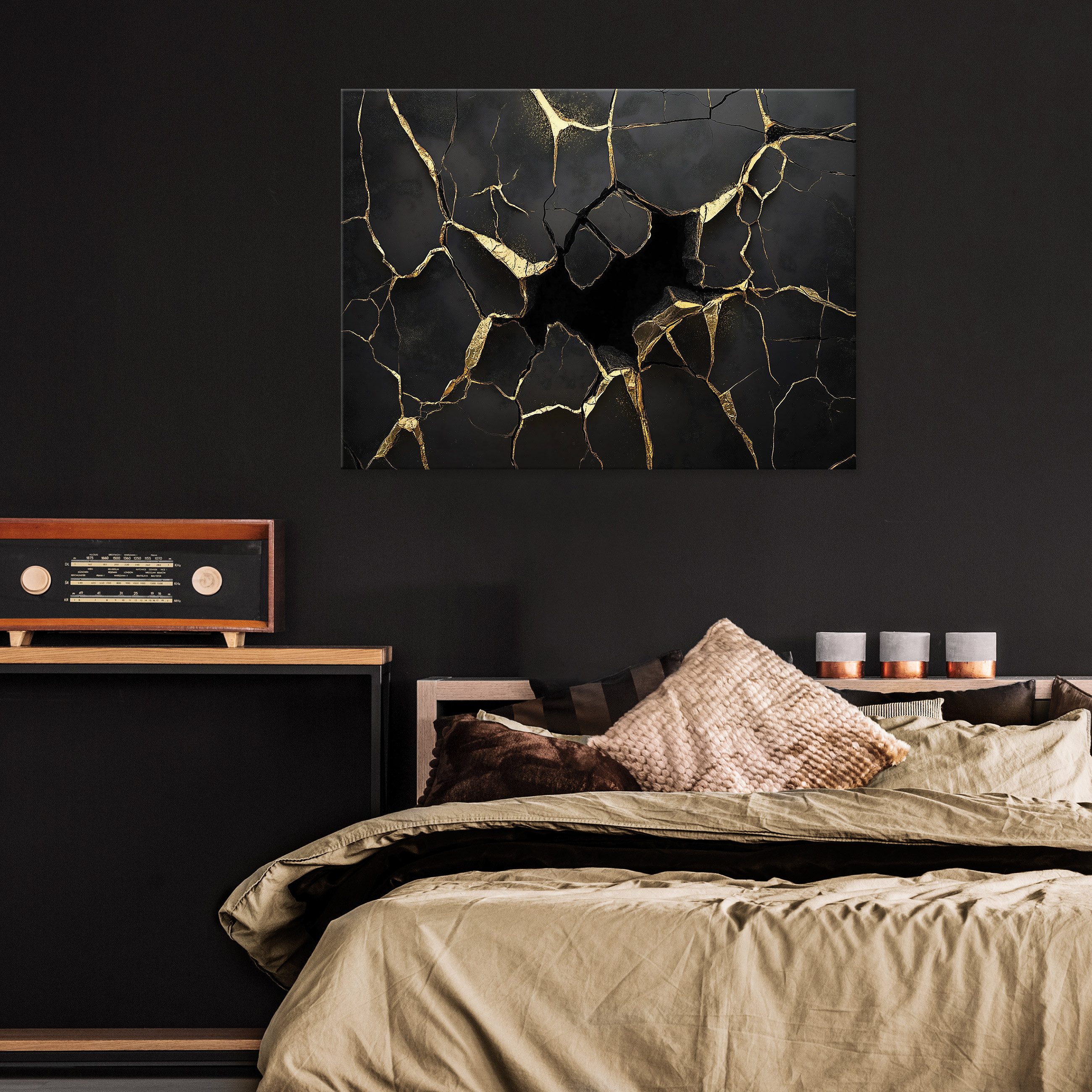 Wallarena Leinwandbild Abstrakt Schwarz Gold Marmor Leinwand Bilder Wandbil günstig online kaufen