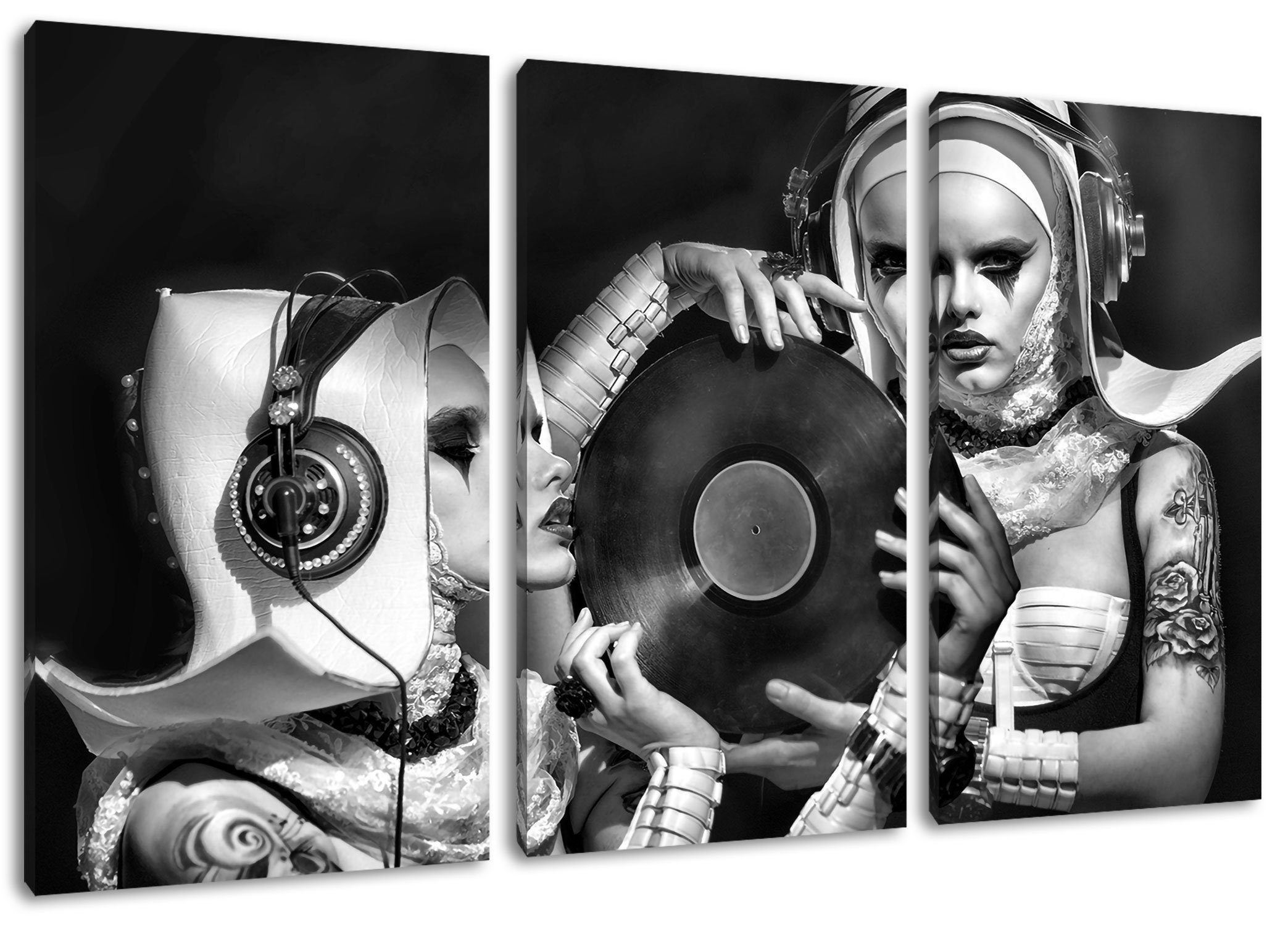 Pixxprint Leinwandbild Mysteriöse DJ bespannt, (120x80cm) DJ 3Teiler St), Leinwandbild Frauen fertig Zackenaufhänger Mysteriöse Frauen, inkl. (1