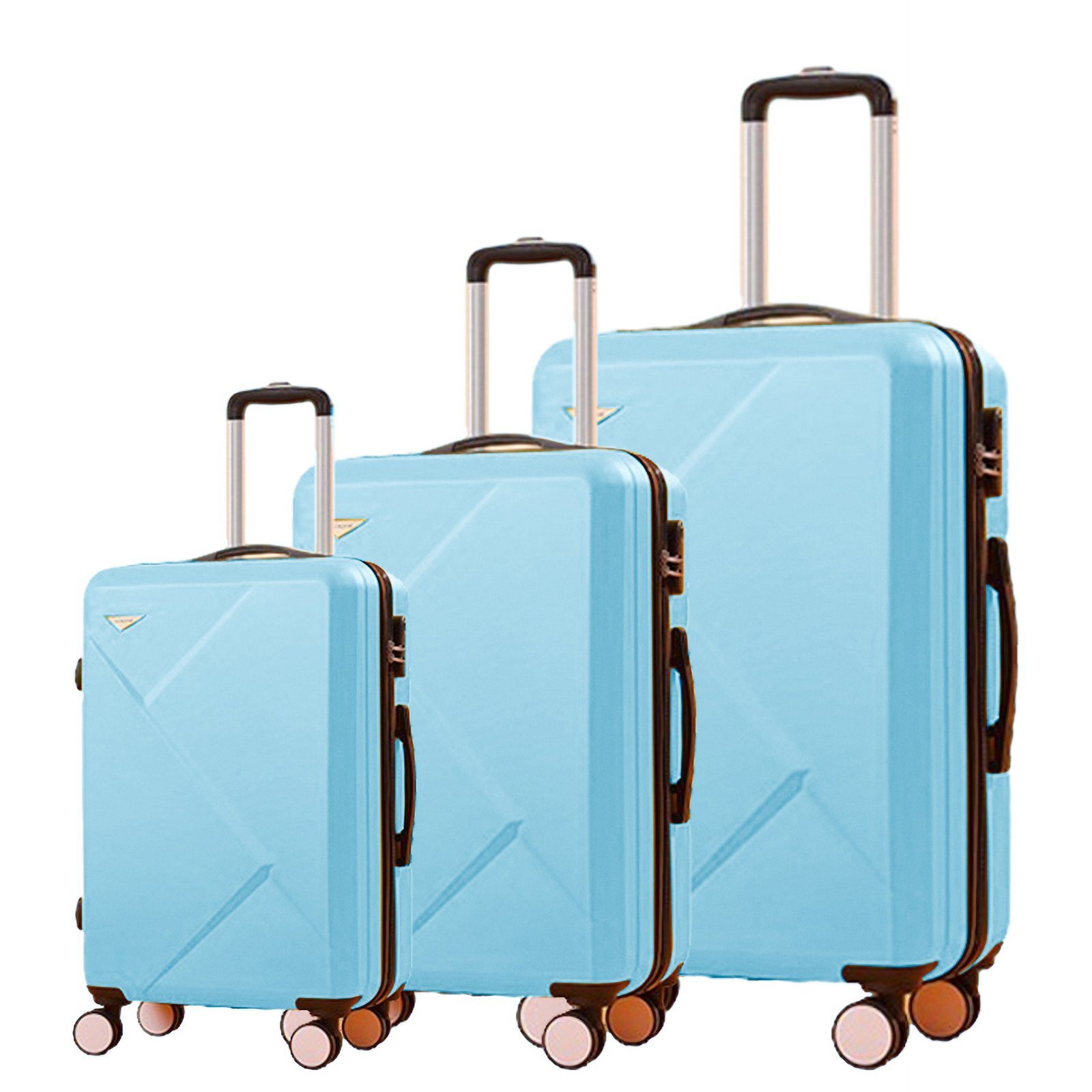 FUROKOY Kofferset 3-teiliges Set, Hartschalen-Handgepäck ABS-Material, , Rollkoffer, Reisekoffer mit Zahlenschloss blau