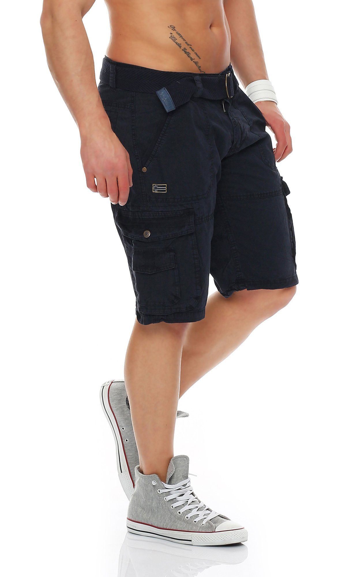 unifarben Gürtel) (mit Navy Hose, Norway Shorts kurze Herren Geographical Cargoshorts Shorts, abnehmbarem PARACHUTE