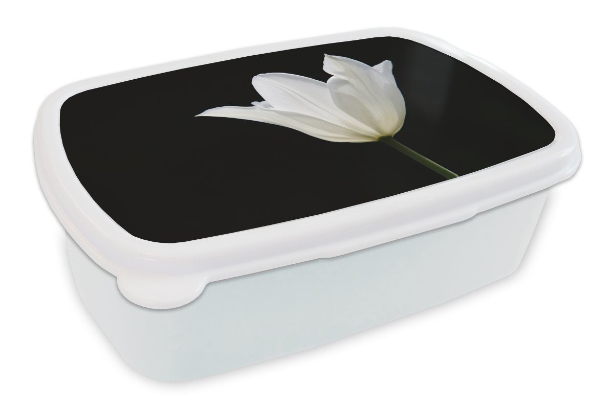 MuchoWow Lunchbox Weiße Tulpe, Kunststoff, (2-tlg), Brotbox für Kinder und Erwachsene, Brotdose, für Jungs und Mädchen