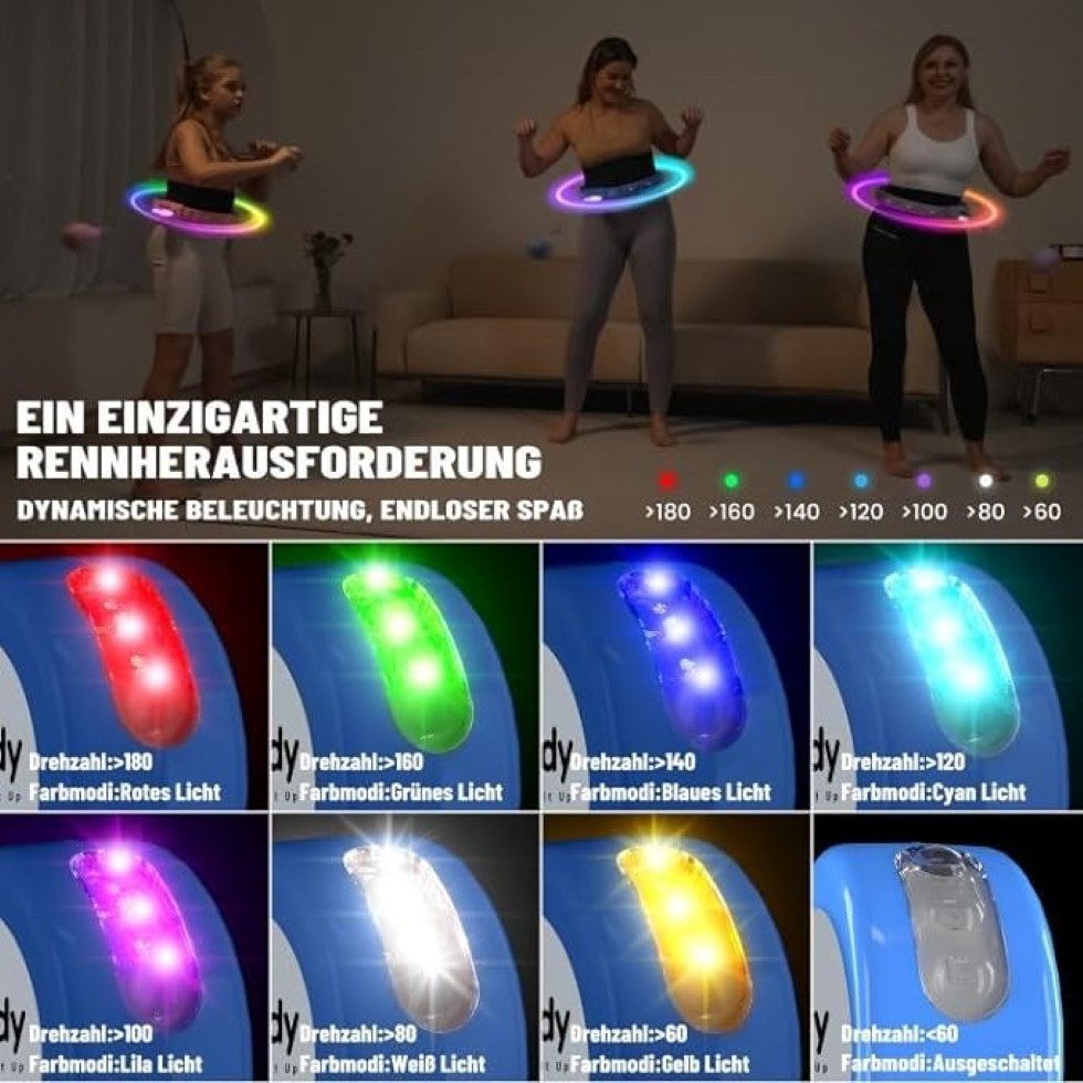 Vivitar Hula-Hoop-Reifen Verstellbarer Hula Hoop Reifen für Erwachsene mit LED-Beleuchtung (einfach zu bedienen, fördert Durchblutung, Koordination & Ganzkörpertraining, Fitnessgerät für Zuhause, Fitnessstudio oder Outdoor, abnehmbar), leise und tragbar, Silikon-Massage-Design für Bauch, Taille, Rücken