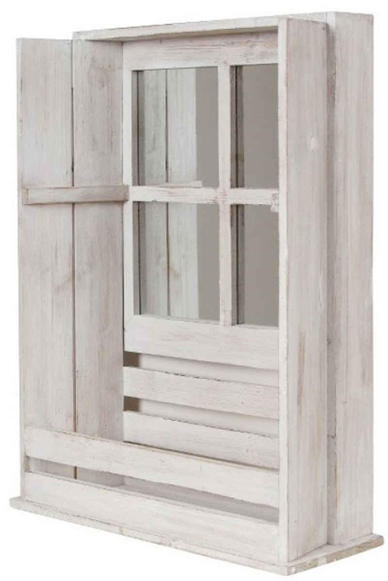Casa Padrino Stauraumschrank »Landhausstil Shabby Chic Wandhängeschrank Antik Weiß 44 x 17 x H. 59 cm - Handgefertigter Hängeschrank mit Spiegel«