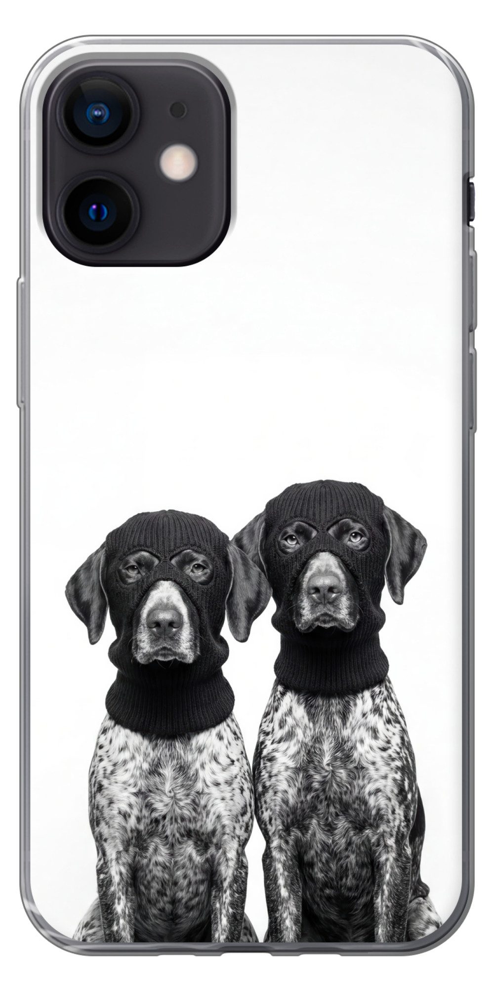 MuchoWow Handyhülle für Apple iPhone 12 Mini Hunde - Balaclava - Schwarz - Weiß, Smartphone-Bumper, Print, Handy Schutzhülle Dünn
