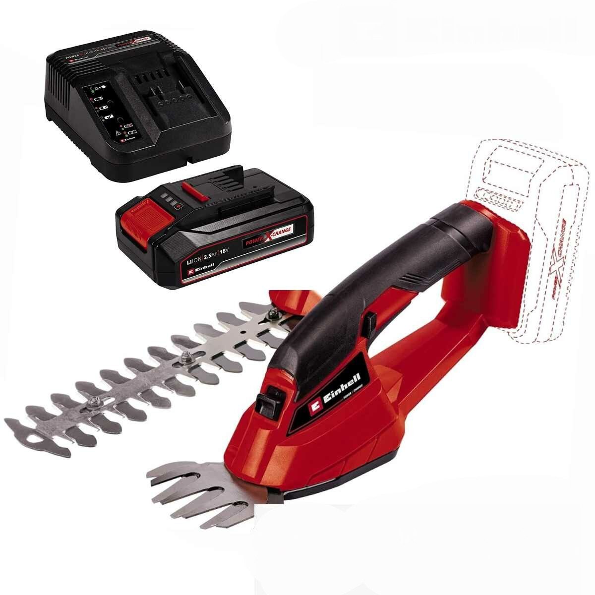 Einhell Akku-Gras- und Strauchscherenset Strauchschere GC-CG 18 Li- 18 V mit 2.5 Ah Akku + Ladegerät