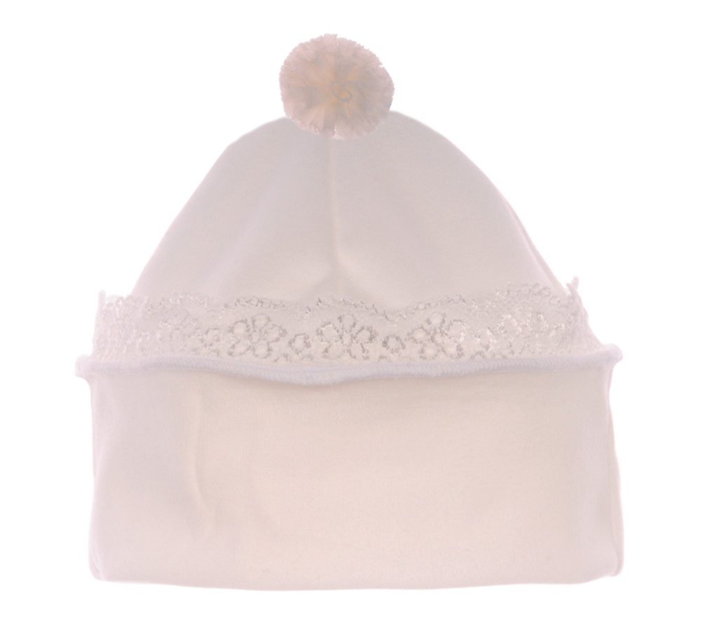 La Bortini Erstlingsmütze Mütze Baby Haube Übergangsmütze in Creme mit Rüschen aus Baumwolle, doppellagig, 34 35 36 37 38 39 40 41 42 43 44 45