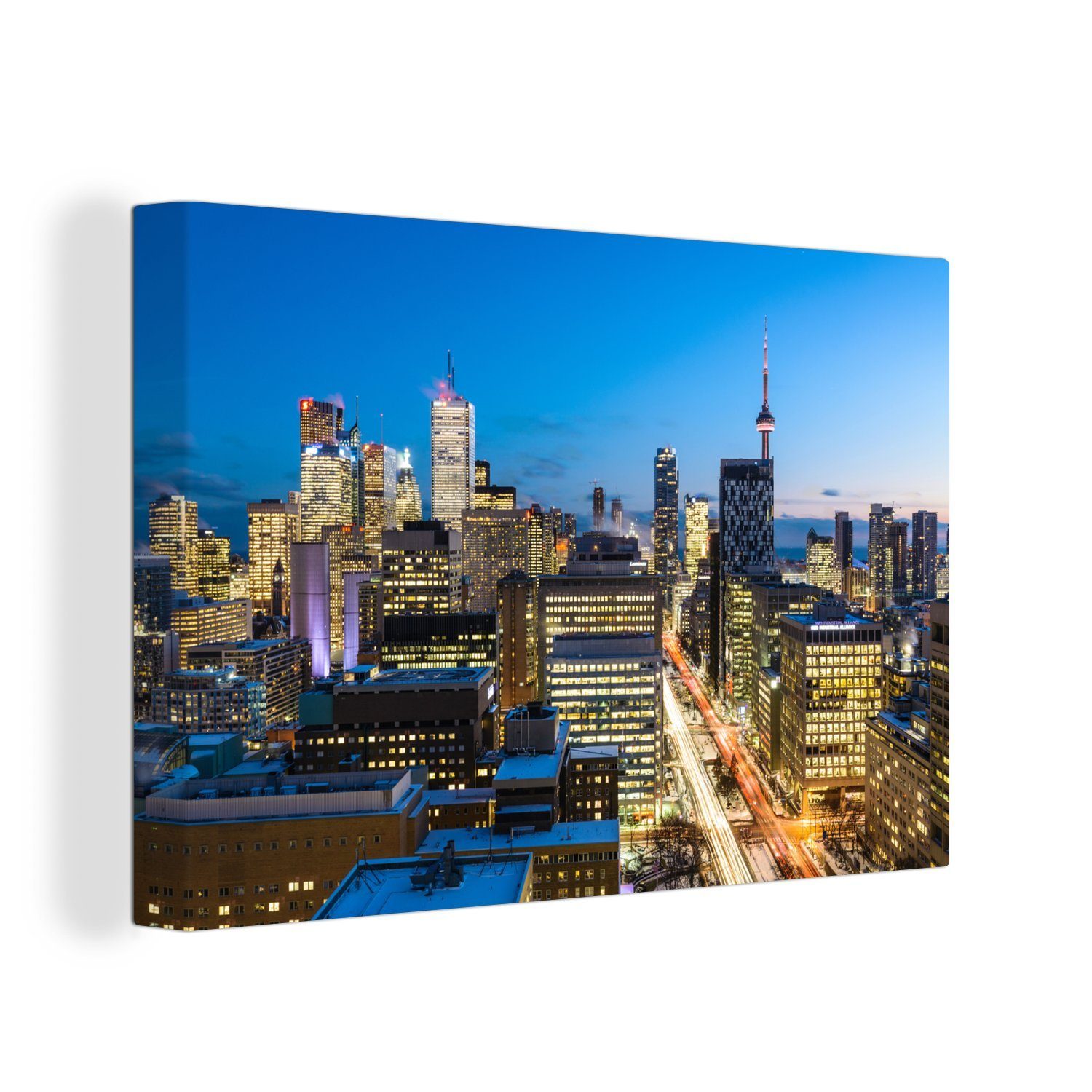 OneMillionCanvasses® Leinwandbild Die Stadt Toronto kurz nach Sonnenuntergang, (1 St), Wandbild Leinwandbilder, Aufhängefertig, Wanddeko, 30x20 cm