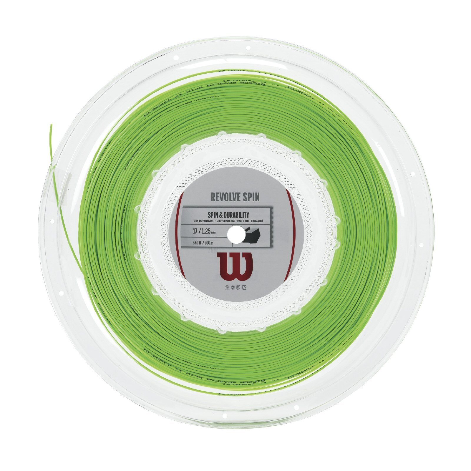 Wilson Tennissaite Revolve Spin (Haltbarkeit+Spin) grün 200m Rolle, Saitendicke: 1.25