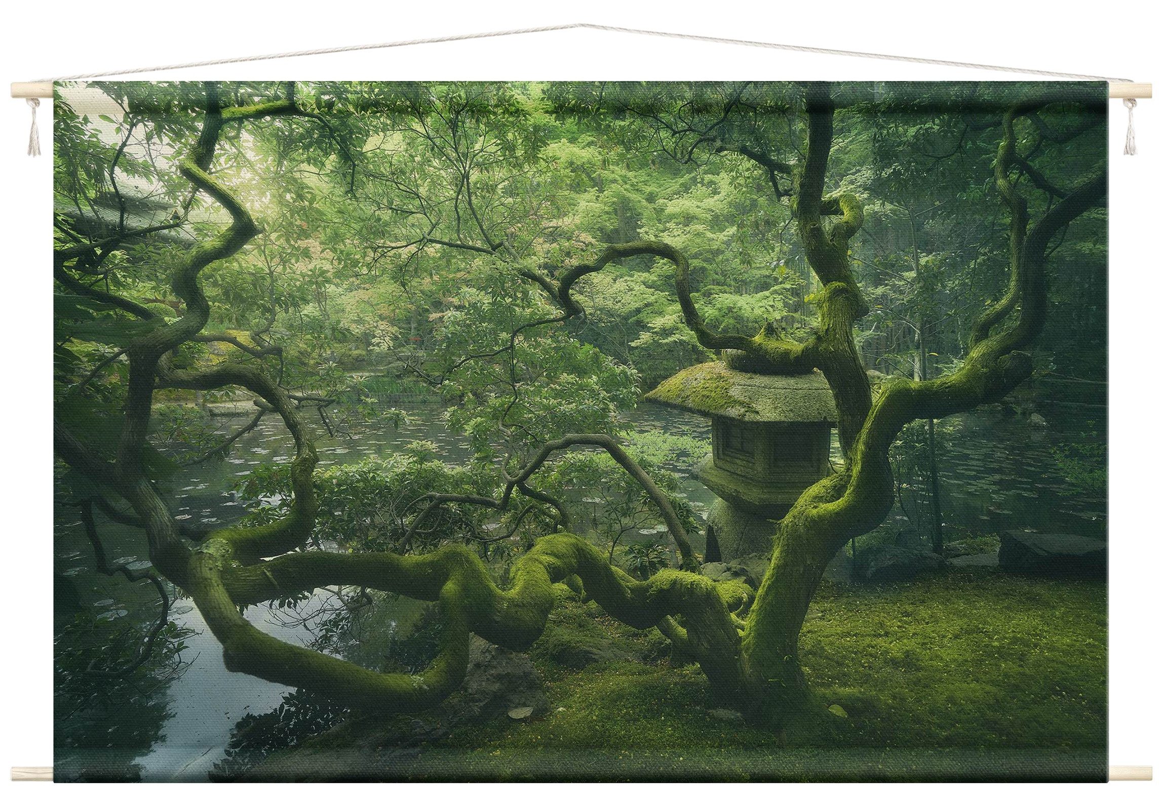 Bilderdepot24 Wandteppich modern Wald Wald grün, rechteckig, Höhe: 2.6 mm, großes Wandbild aus Natur-Baumwolle Wandbehang Stoffbild Tuch Wollseil