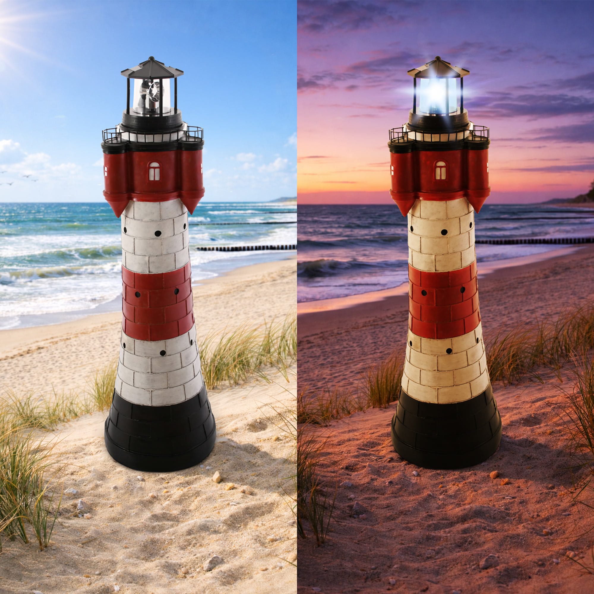 Raburg LED Solarleuchte Garten Leuchteinheit Roter Sand mit Dämmerungssensor, rotierender Spiegel, LED, kaltweiß, Ersatz für Leuchtturm, austauschbarer Akku, 2 Solar-Panels