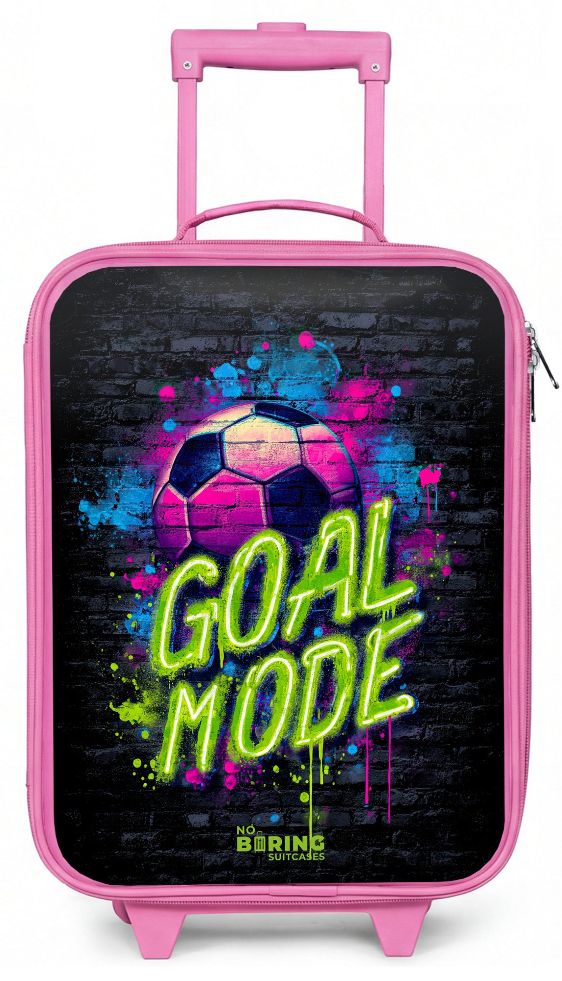 NoBoringSuitcases.com© Kinderkoffer Rosa - mit leuchtende Räder - Neon - Graffiti - Fußball - Farbenfroh, 2 Rollen, Handgepäck-Koffer, Kinderkoffer, Reisekoffer Mädchen