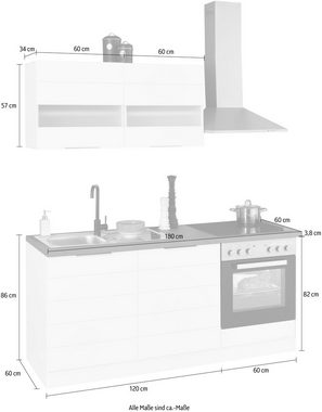 Kochstation Küche KS-Luhe, 180 cm breit, wahlweise mit oder ohne E-Geräten, gefräste MDF-Fronten