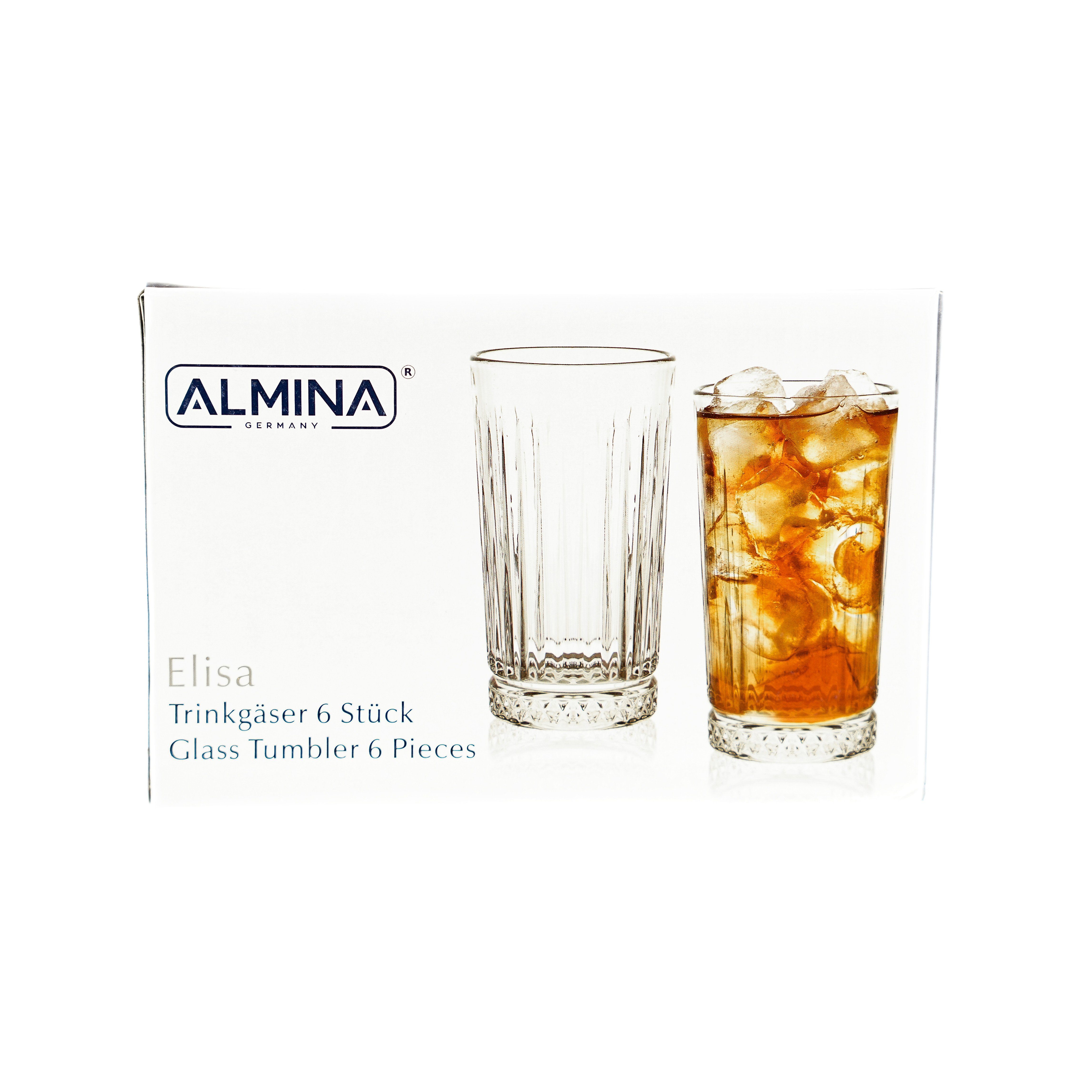 Almina Longdrinkglas Elisa 6 Tlg. Trinkgläser-Set Longdrinkgläser mit Riffle Design 300 ml, 6-tlg. – Bild 4 von 4