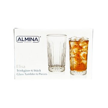Almina Longdrinkglas Elisa 6 Tlg. Trinkgläser-Set Longdrinkgläser mit Riffle Design 300 ml