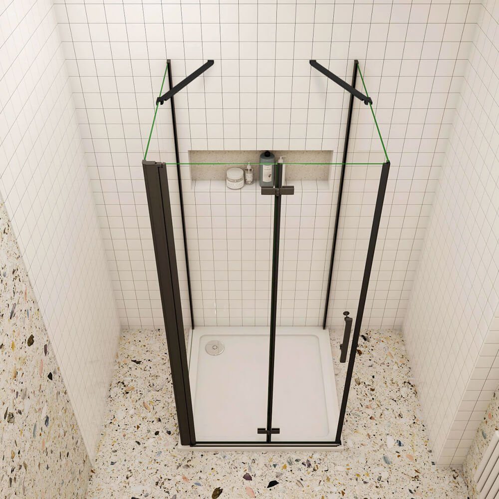 Duschspa Complete Shower Enclosure 195cm Black U-Shape Shower Enclosure Shower Door Folding Door Hinged Door, WxD: 120x90 cm, Single Tempered Safety Glass, Safety Glass, Set, Suitable for Floor-Level Installation