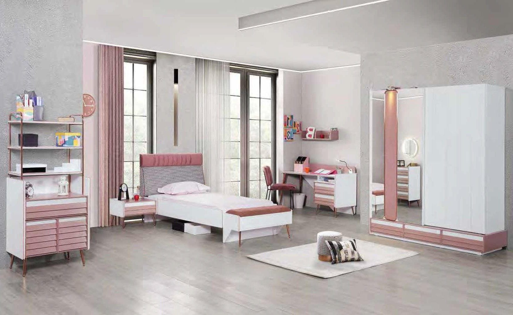 Jugendzimmer-Set Jugendzimmermöbel in zeitlosem Design mit Bett und Schreibtisch
