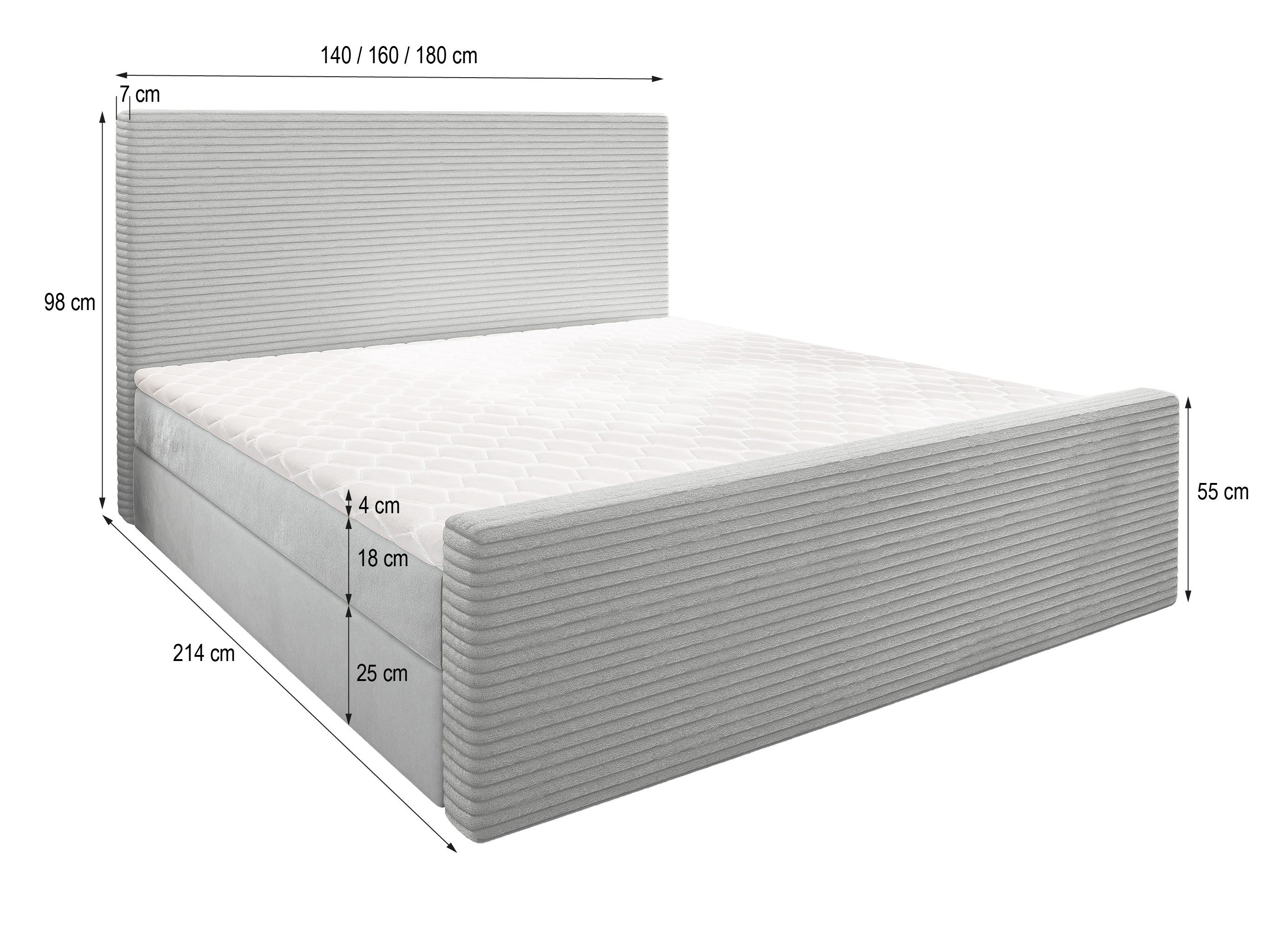 Masseno Boxbett ALORIA 140x200 cm mit Bonell Matratze und Topper