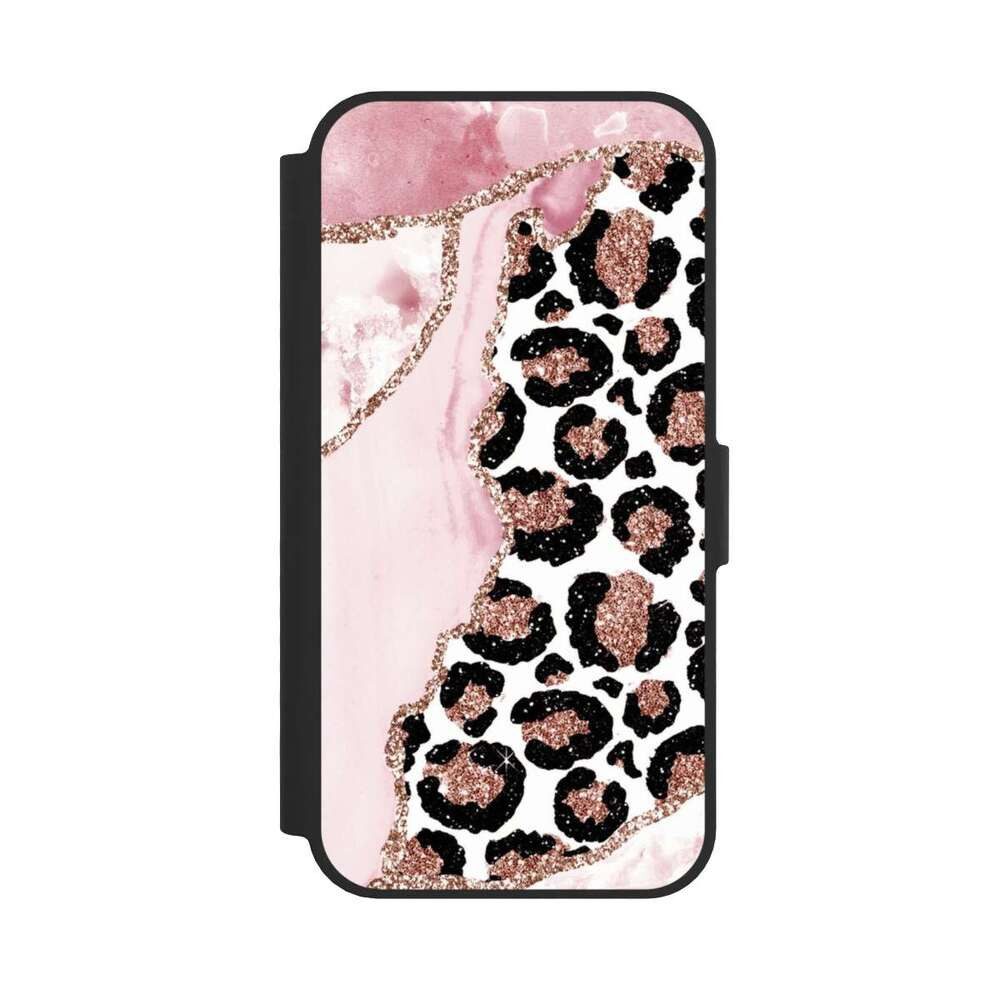 NIVOCASE Handyhülle Leopard Glitzer Look Marmor Patterns and Textures Smooth Pink, Apple iPhone 16e Klapphülle Handyhülle aus Kunst Leder