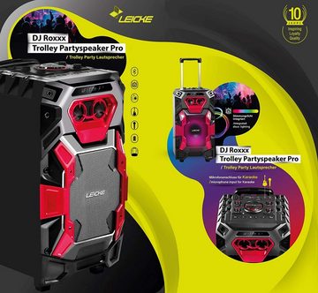 Leicke DJ Roxxx Trolley-Partyspeaker Pro Bluetooth-Lautsprecher (Bluetooth, 50 W, zwei Mikrofonanschlüsse, Disko-LED-Licht)
