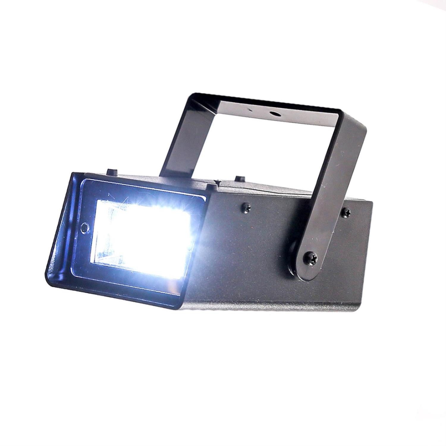 SATISFIRE Discolicht Mini LED Stroboskop - Batteriebetrieb - Geschwindigkeitsregelung, kaltweiss (5300K bis 6000K)