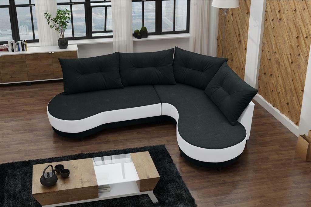 JVmoebel Ecksofa, Polstersofa Loungesofa Couch Wohnzimmer mit Kissen Sofa L-Form Schwarz/Weiß