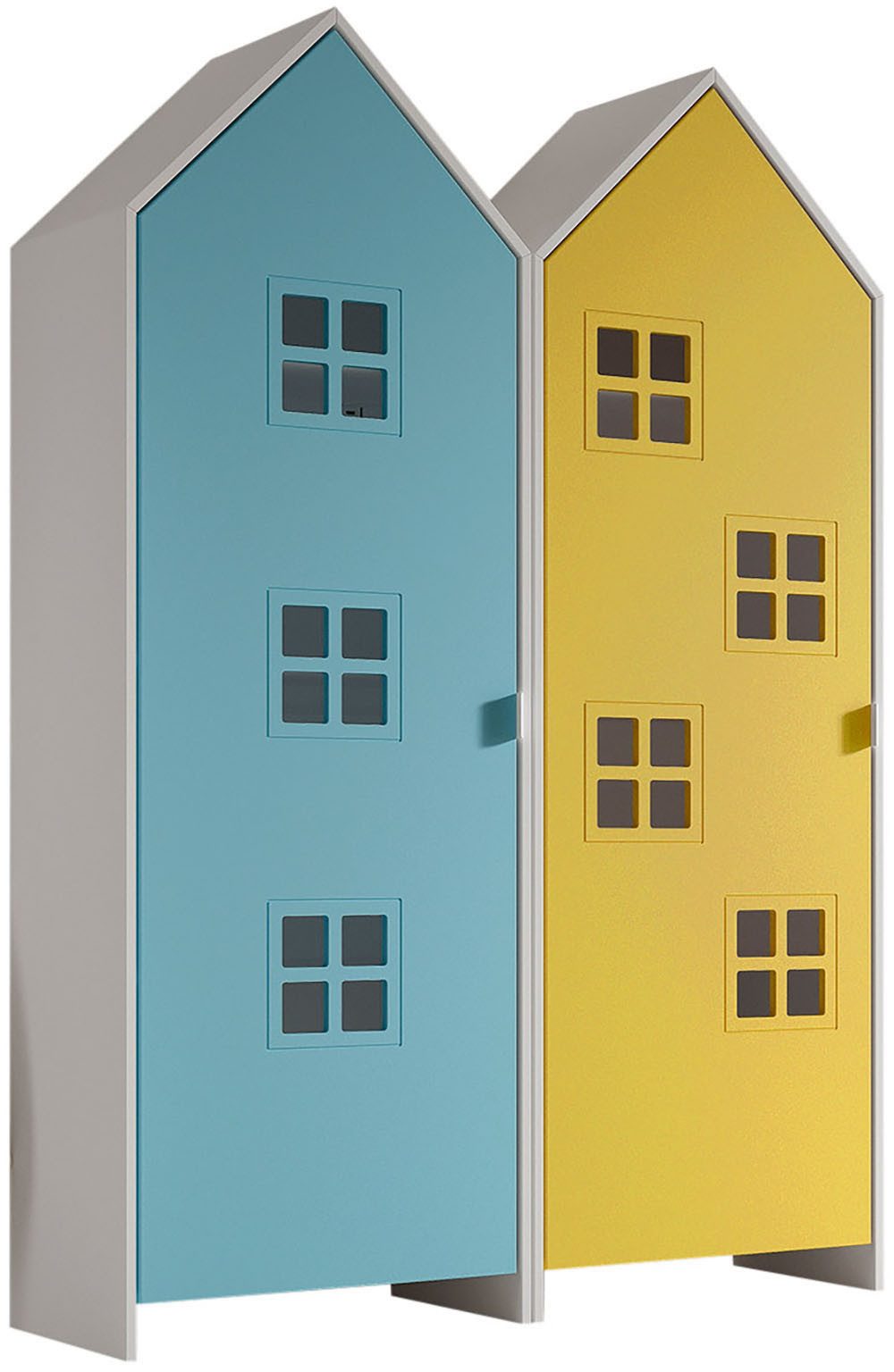Vipack Kleiderschrank Set Casami Bruges in trendigem Design, 2 Kleiderschränke (2-St., Schranktüren in verschiedenen Farbkombinationen und Fensteranordnungen) variable Anordnung, Kleiderschränke mit Böden und Kleiderstange