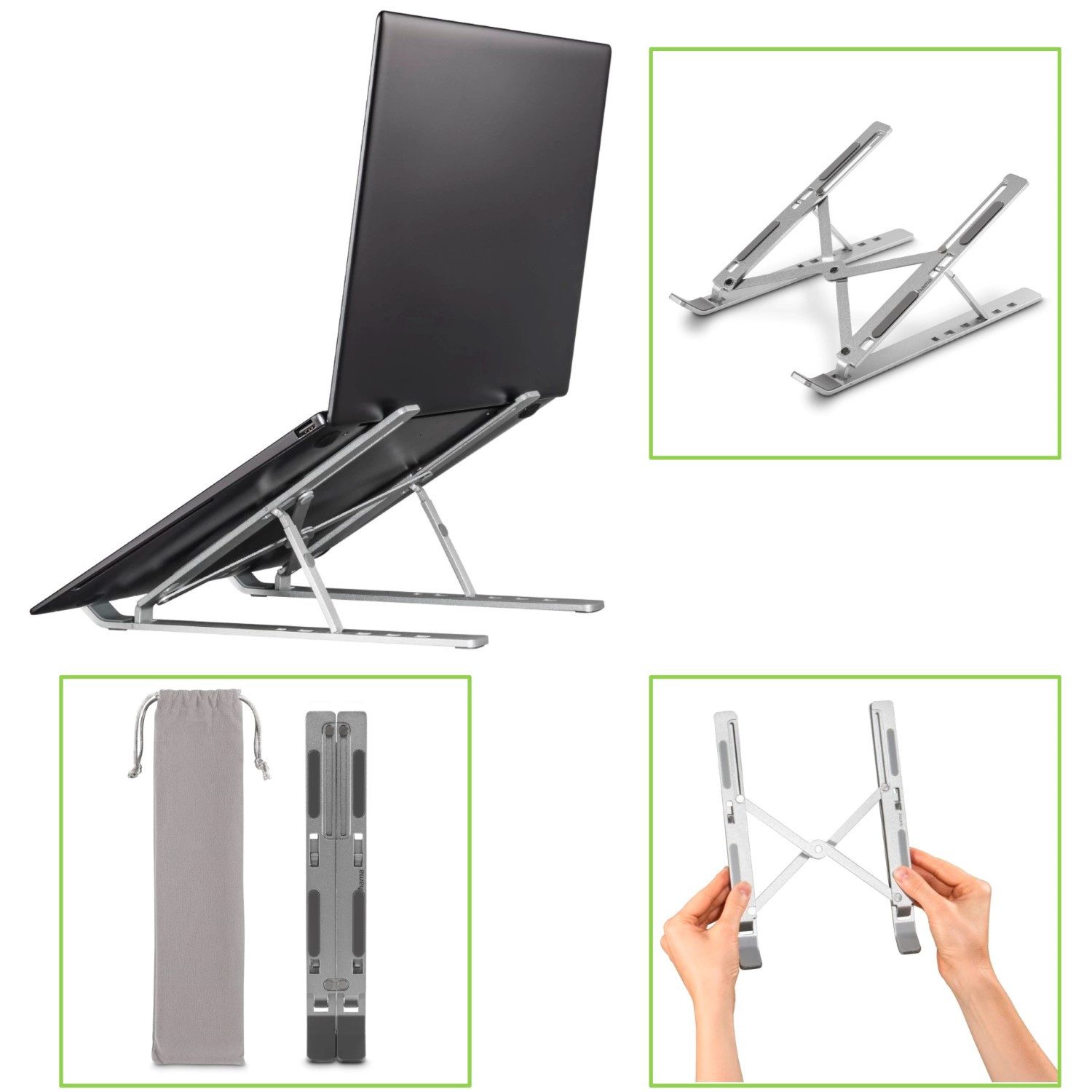 Hama Laptop-Ständer Notebook-Ständer Faltbar Aluminium Silber, (Laptop Stand Halterung Tragbar Halter 12" 13" 13,3" 13,5" 14"15" 15,6)
