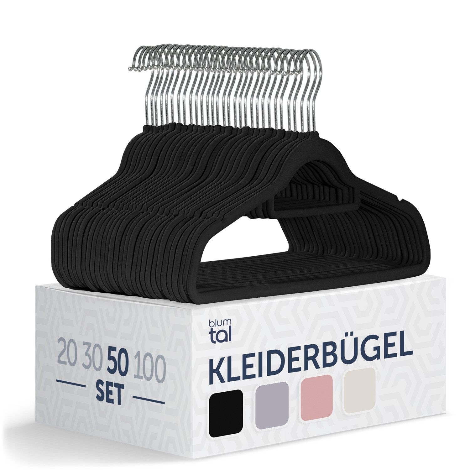 Blumtal Kleiderbügel Rutschfest - Samtoptik - Platzsparend, (50-tlg), Premium inkl. Krawattenhalter, 360° drehbar, Anti-Rutsch Bügel