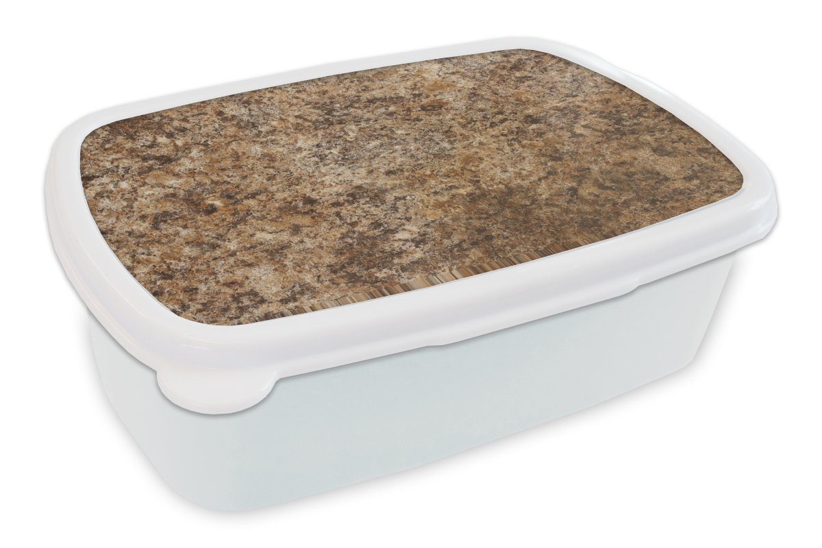 MuchoWow Lunchbox Granit - Design Brotdose, Struktur Kinder - Mädchen Erwachsene, Stein Brotbox - (2-tlg), für und und Braun, Kunststoff, für - weiß Jungs