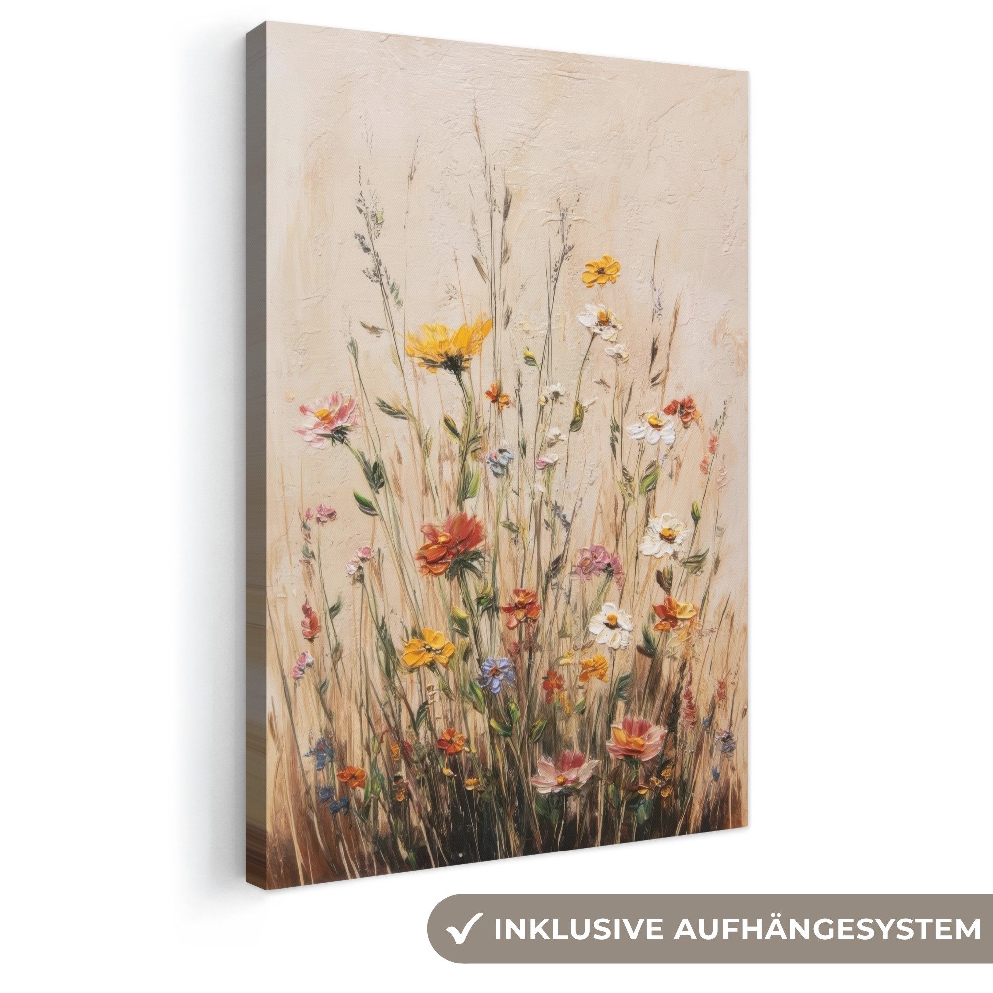 OneMillionCanvasses® Leinwandbild Wildblumen - Pinselstriche - Ruhig, Fotodruck (1 St), Leinwand Canvas Wandbild, Wanddekoration 20x30 cm