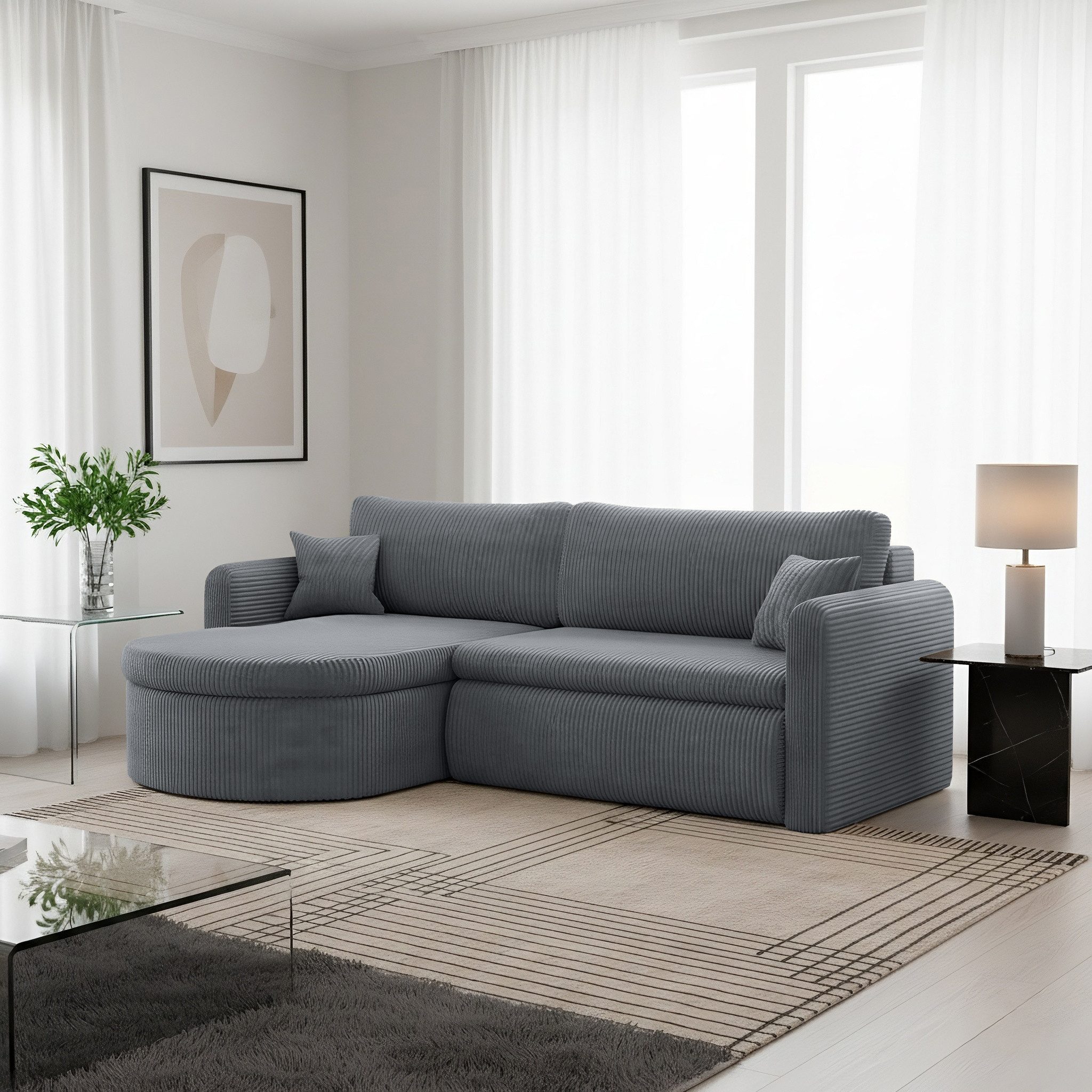yourhouse24 Ecksofa Verona L-Form Couch, Cord/Boucle-Stoff, mit Bettfunktion und Bettkasten, Seite universal