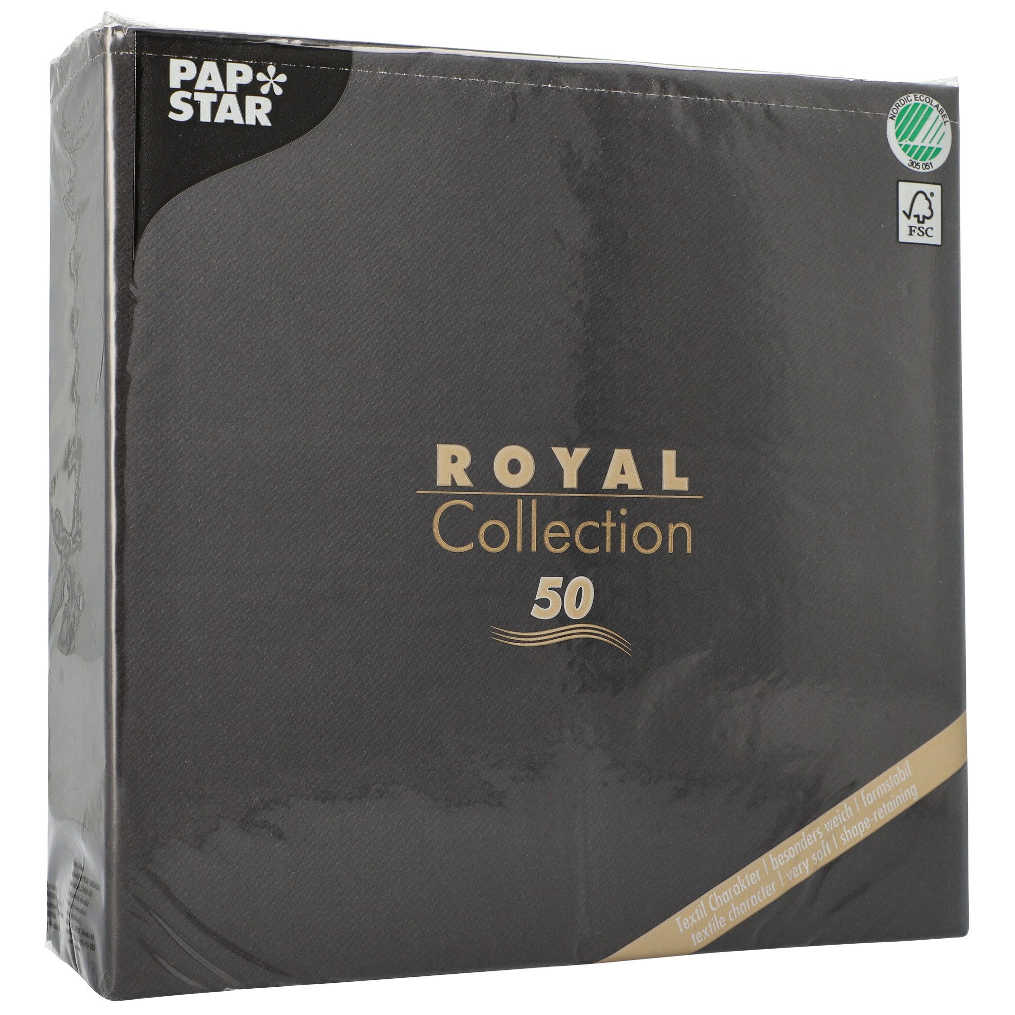 PAPSTAR Papierserviette, Servietten stoffähnlich 48x48cm Royal Collection 50 Stück Schwarz