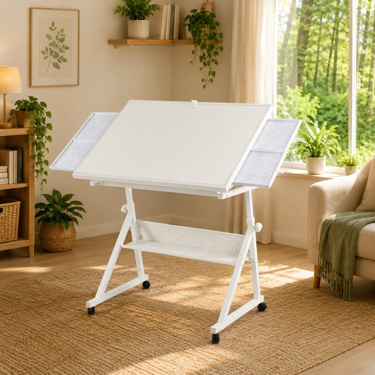 BBWL Schreibtisch Puzzle 1500 Teile höhenverstellbar neigbar mit Rollen, MDF Metall Ablage und Filzschalen ergonomisch schwarz