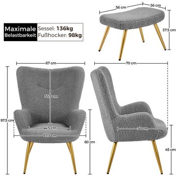 Yaheetech Relaxsessel Ohrensessel mit Hocker, Polyester-Bezug