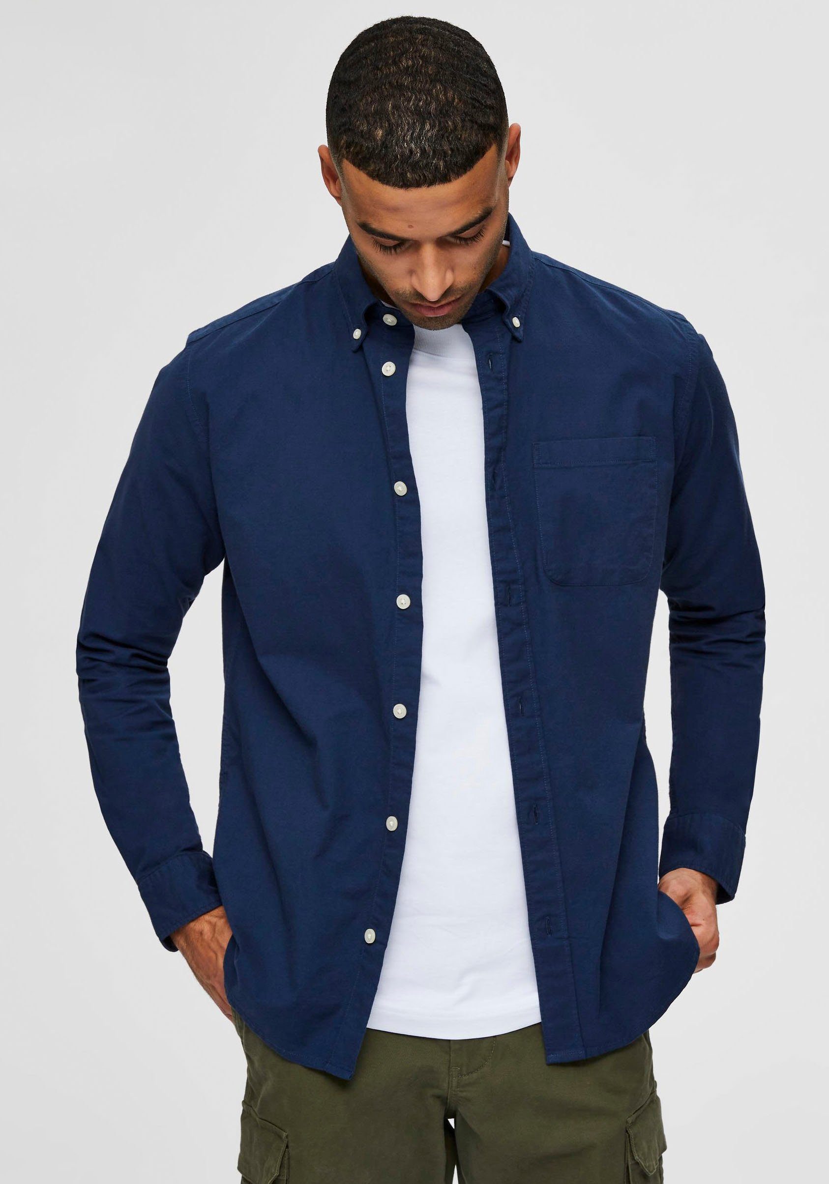 Selected Langarmhemd SLHREGRICK-OX SHIRT LS NOOS Baumwolle, regular fit günstig online kaufen