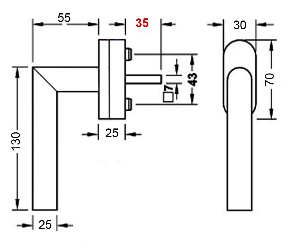 Häusler Onlinehandel GmbH Fenstergriff Fenstergriff FG 13 Edelstahl Stiftlänge 35 mm Abschliessbar SKG2, L: 13 cm, Schutzklasse SKG 2