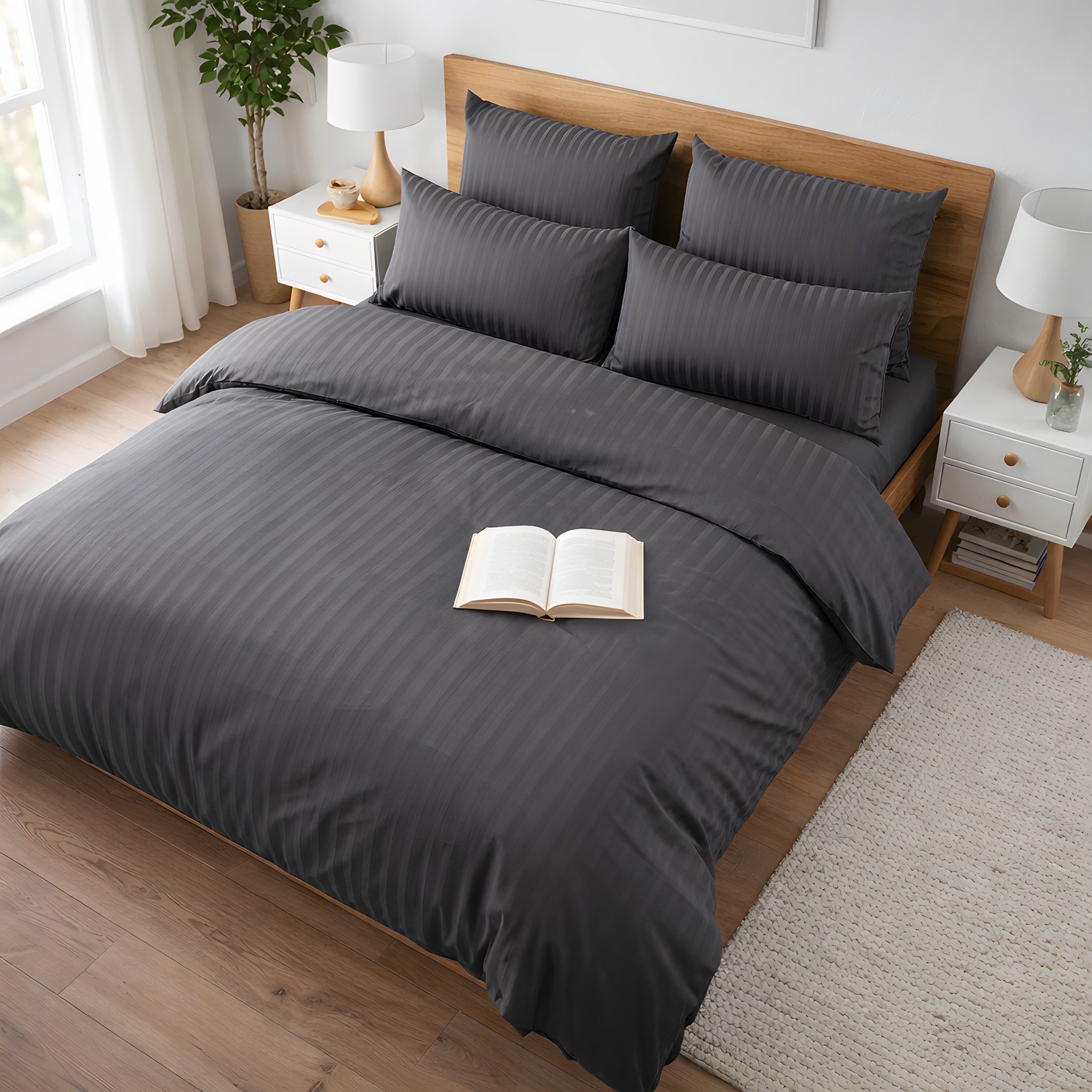 Slummer Bettwäsche Baumwolle Mako-Satin in Gr. 135x200cm, anthrazit, Baumwolle, 2 teilig, YKK-Reißverschluss, Kissenbezug 80x80cm Sommerbettwäsche