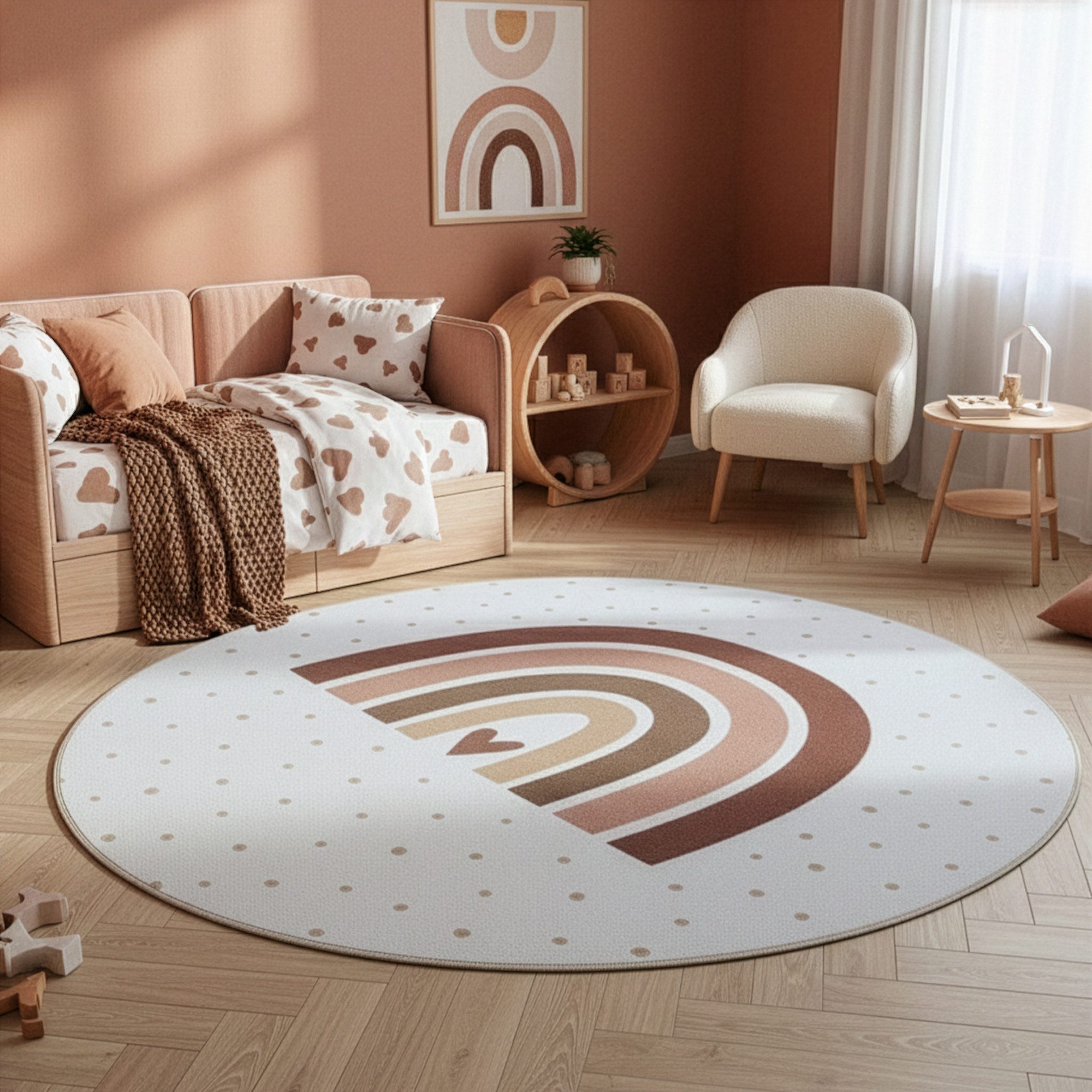 Ayyildiz Teppiche Kinderteppich COCO 1132, auch in rund erhältlich, rund, Höhe: 8 mm, Waschbar bei 30 °C, rutschhemmend, OEKO-TEX® zertifiziert, Regenbogen