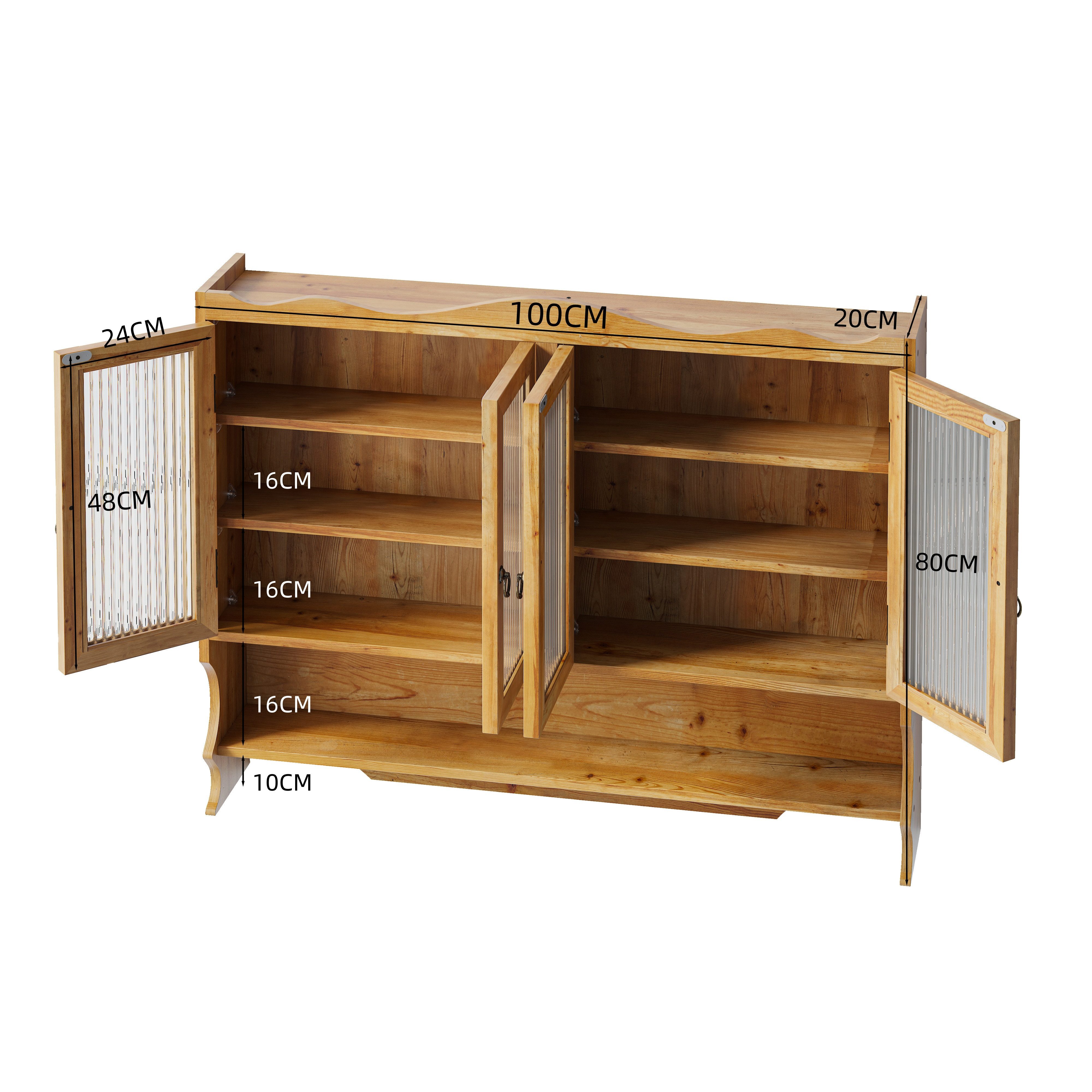Celya Wandhängeschrank 100 cm Retro-Wandschrank mit 4 Türen, zwei Ablageflächen und einem offenen Hakenregal