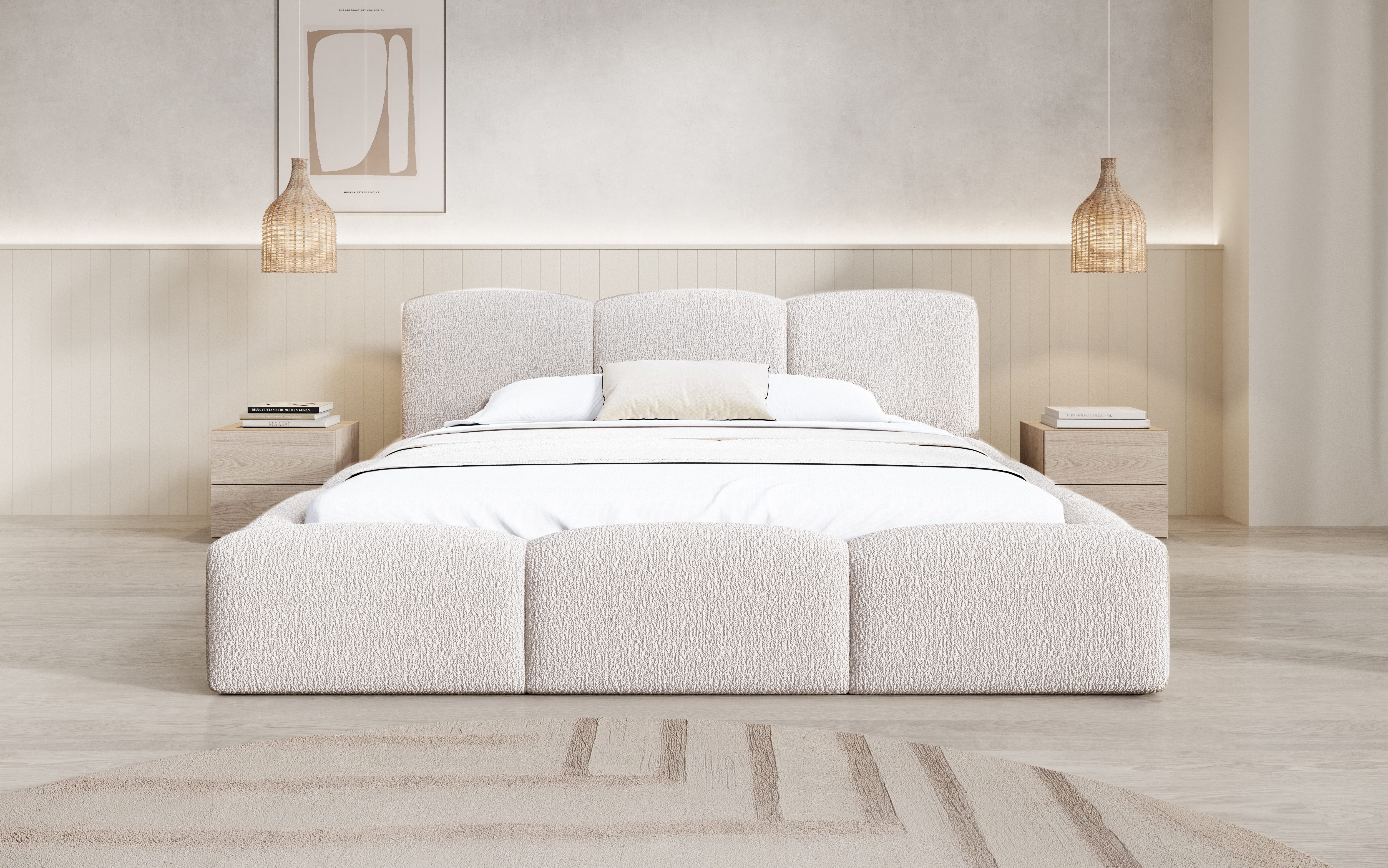 Compleo Polsterbett mit Bettkasten, bubble low, Designerbett Bouclé-Stoff MONTIS (120/140/160/180/200), MADE IN EU, TOPSELLER