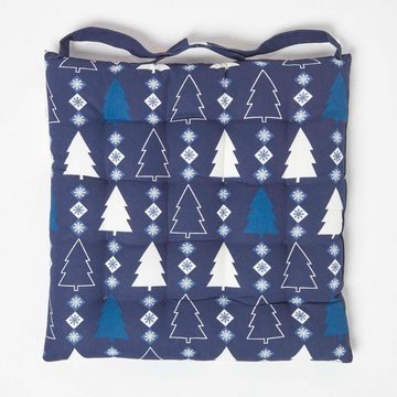 Homescapes Stuhlkissen Weihnachts-Stuhlkissen Winterland mit Bändern, blau, 40 x 40 cm