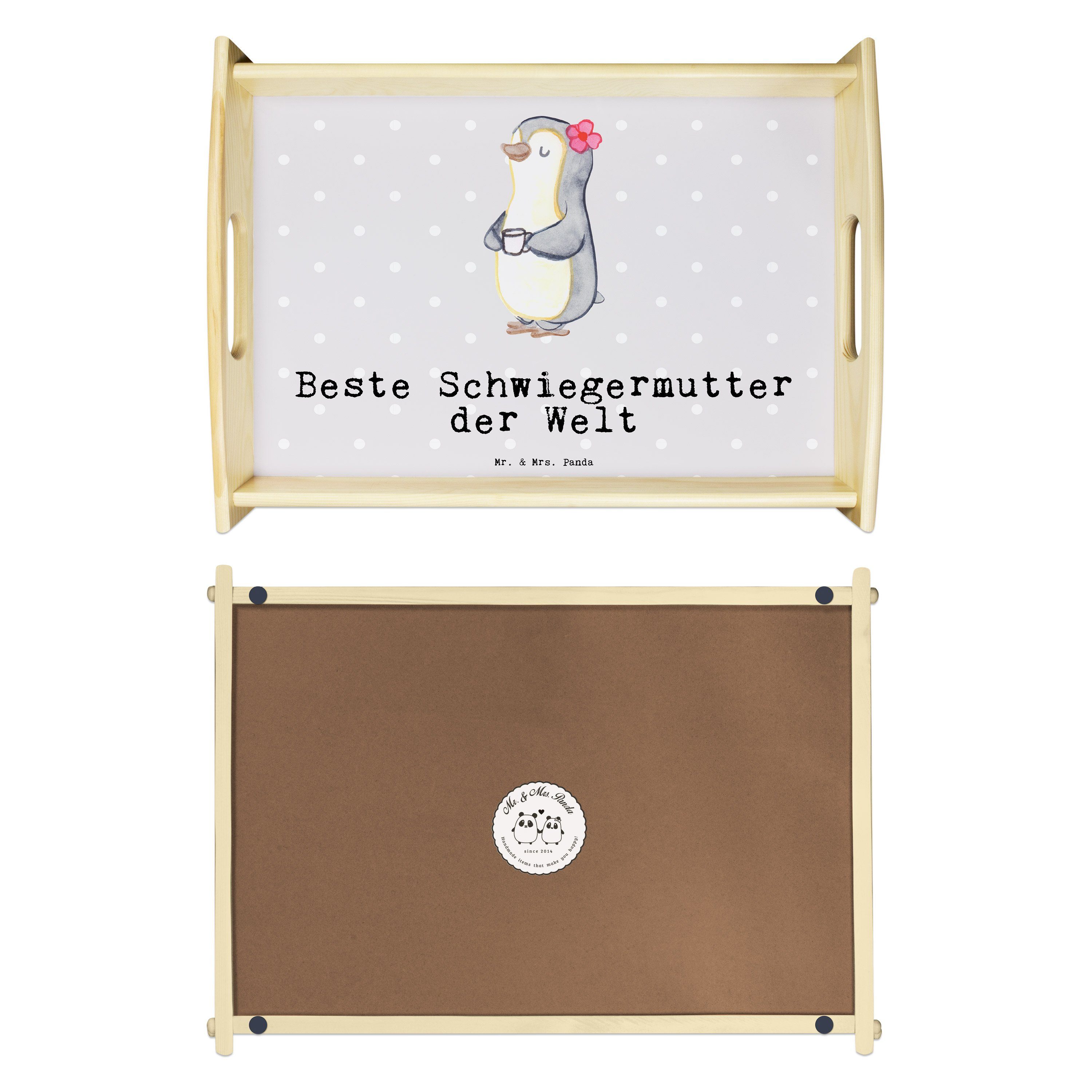 der Echtholz lasiert, Mr. Schwiegermutter Grau Tablett Panda Welt - Pinguin & Geschenk, - ang, Pastell Mrs. (1-tlg) Beste