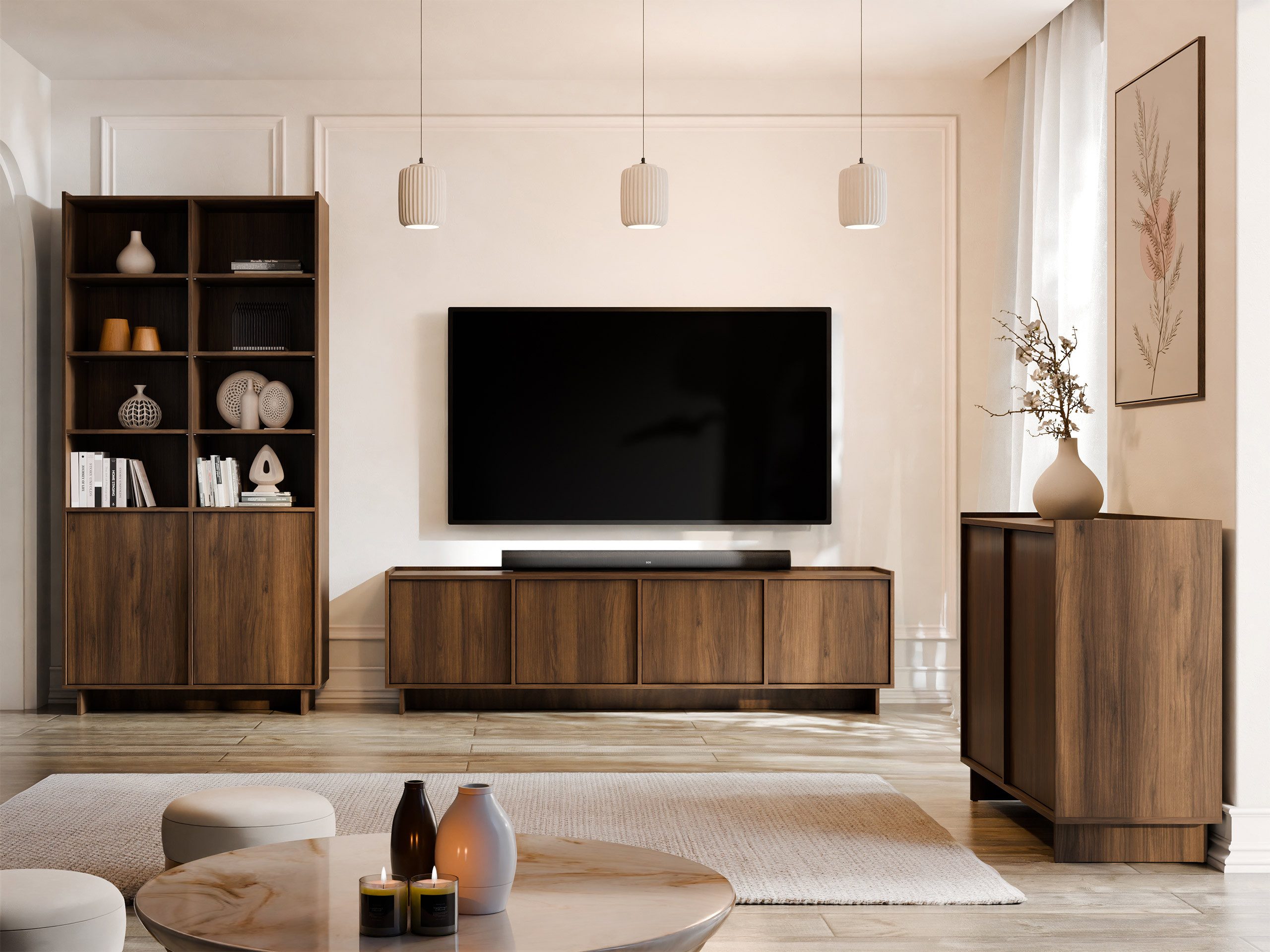MIRJAN24 Wohnzimmer-Set Yasumi I, (3er-Set, Kommode, Regal, TV-Lowboard), Griffloses Öffnungssystem push to open