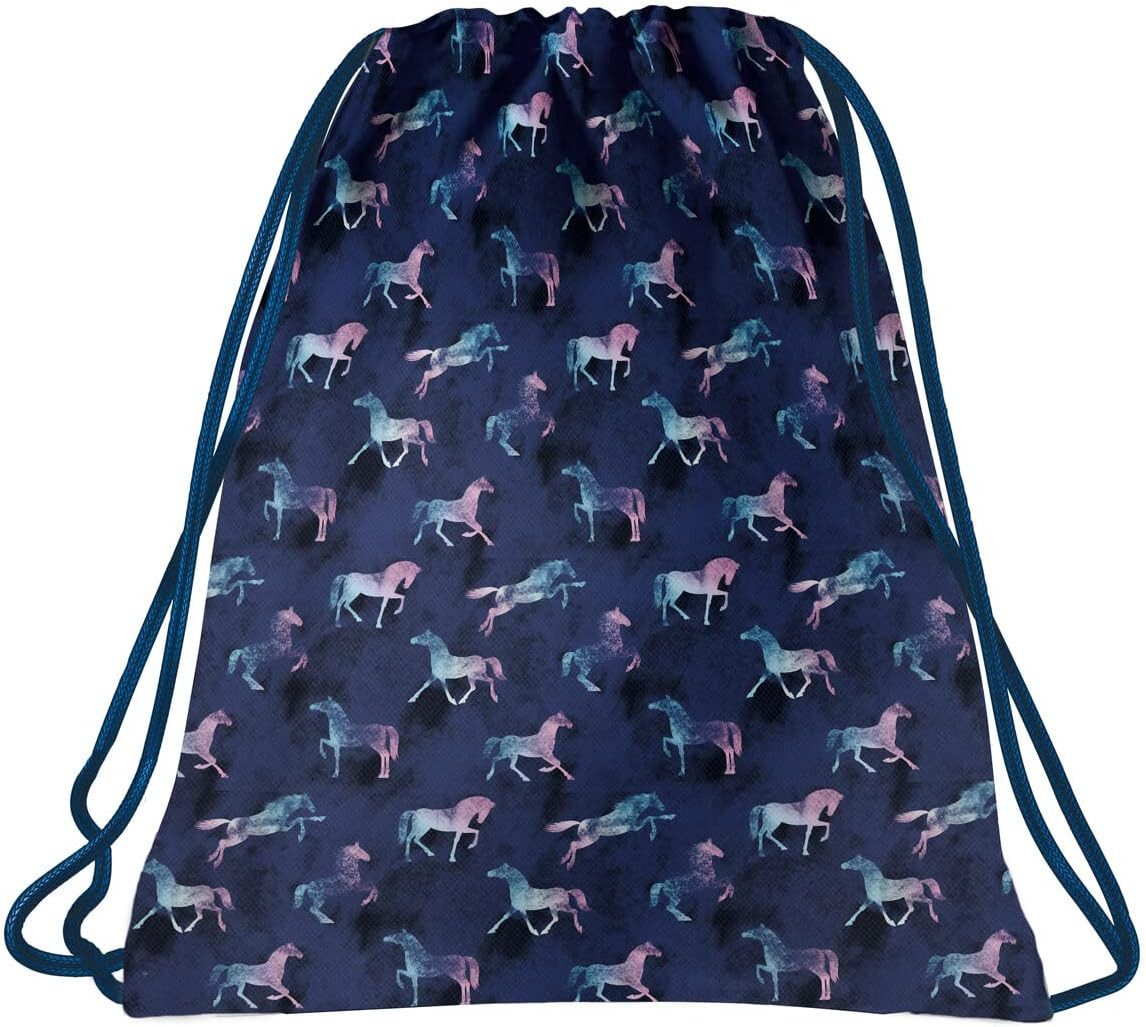 DERFORM Turnbeutel Pferde Sportbeutel Sport Schuhbeutel Tasche Gym Bag blau