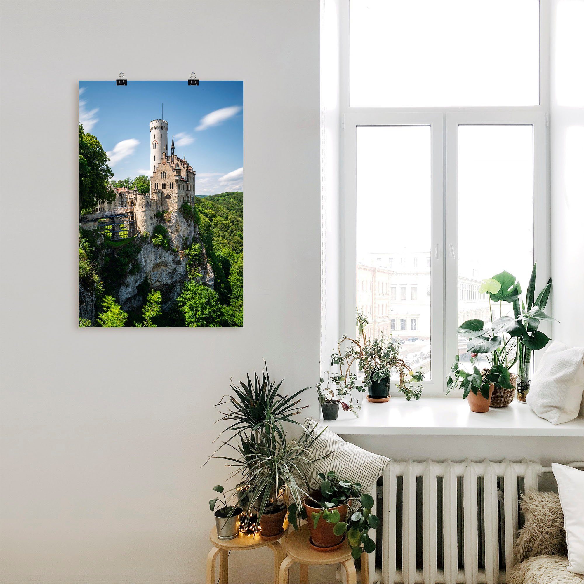 St), Wandaufkleber Poster als Leinwandbild, Artland in Schloss Alubild, Tag, Größen Gebäude (1 oder Lichtenstein am versch. sonnigen Wandbild