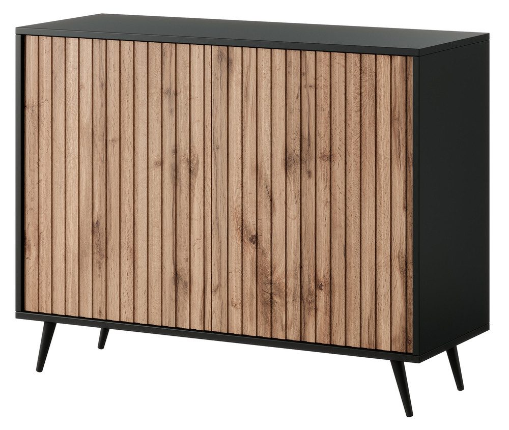 Selsey Sideboard BELLO, 2-türig mit Lamellenfronten und schwarzen Beinen, 1 günstig online kaufen
