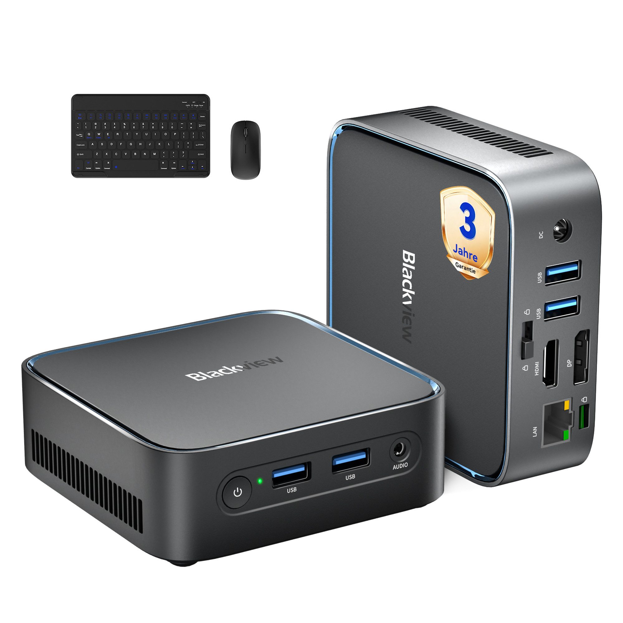 blackview 2026 MP50 mit Tastatur und Maus, AMD Ryzen 5, 16GB +512GB Win 11 Pro Mini-PC (AMD AMD Ryzen 5 3500U, AMD Ryzen 5 3500U, 16 GB RAM, 512 GB SSD, 4K UHD, DP+HDMI, WiFi 5 gaming PC, Ultra-leiser Kompakter Desktop PC)
