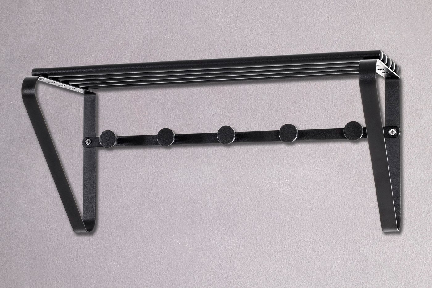 HAKU Garderobenleiste Flurgarderobe, Garderobe, Garderobenhaken, Garderobenleiste, rechteckig - aus Metall Schwarz - B/T/H 45/18/20 cm